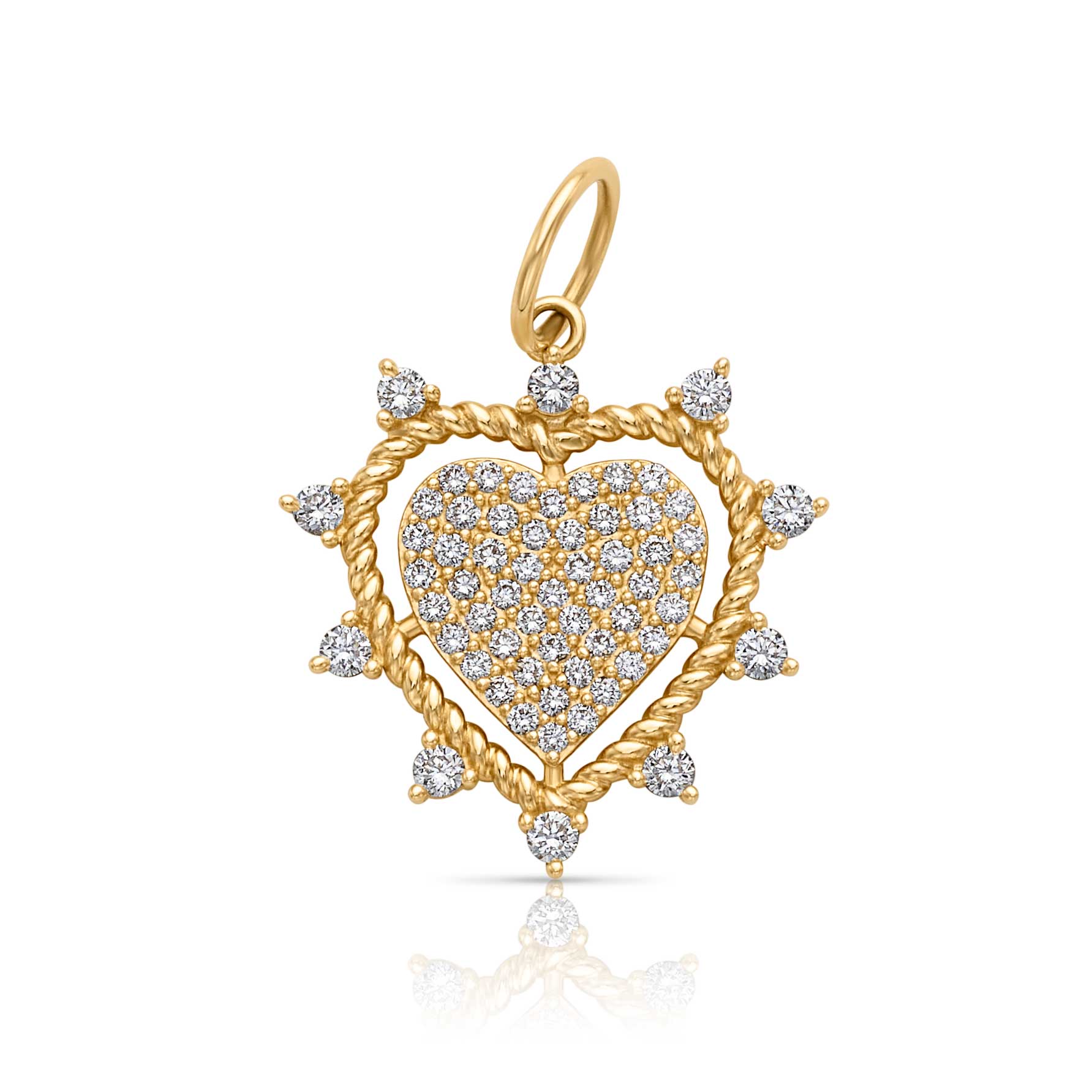 14KY Pave Spiked Rope Heart Charm