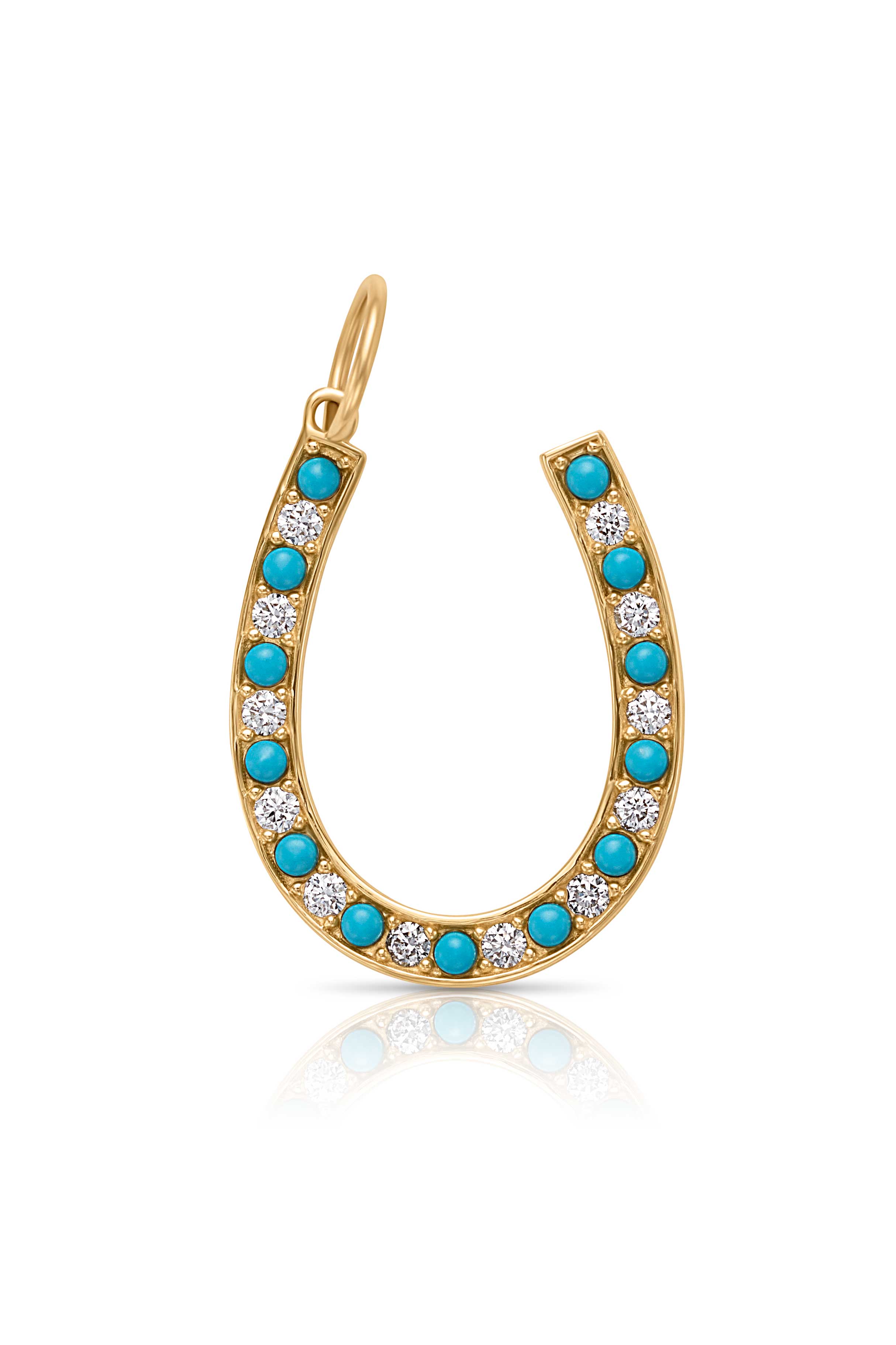 14KY Turquoise Dia Horseshoe