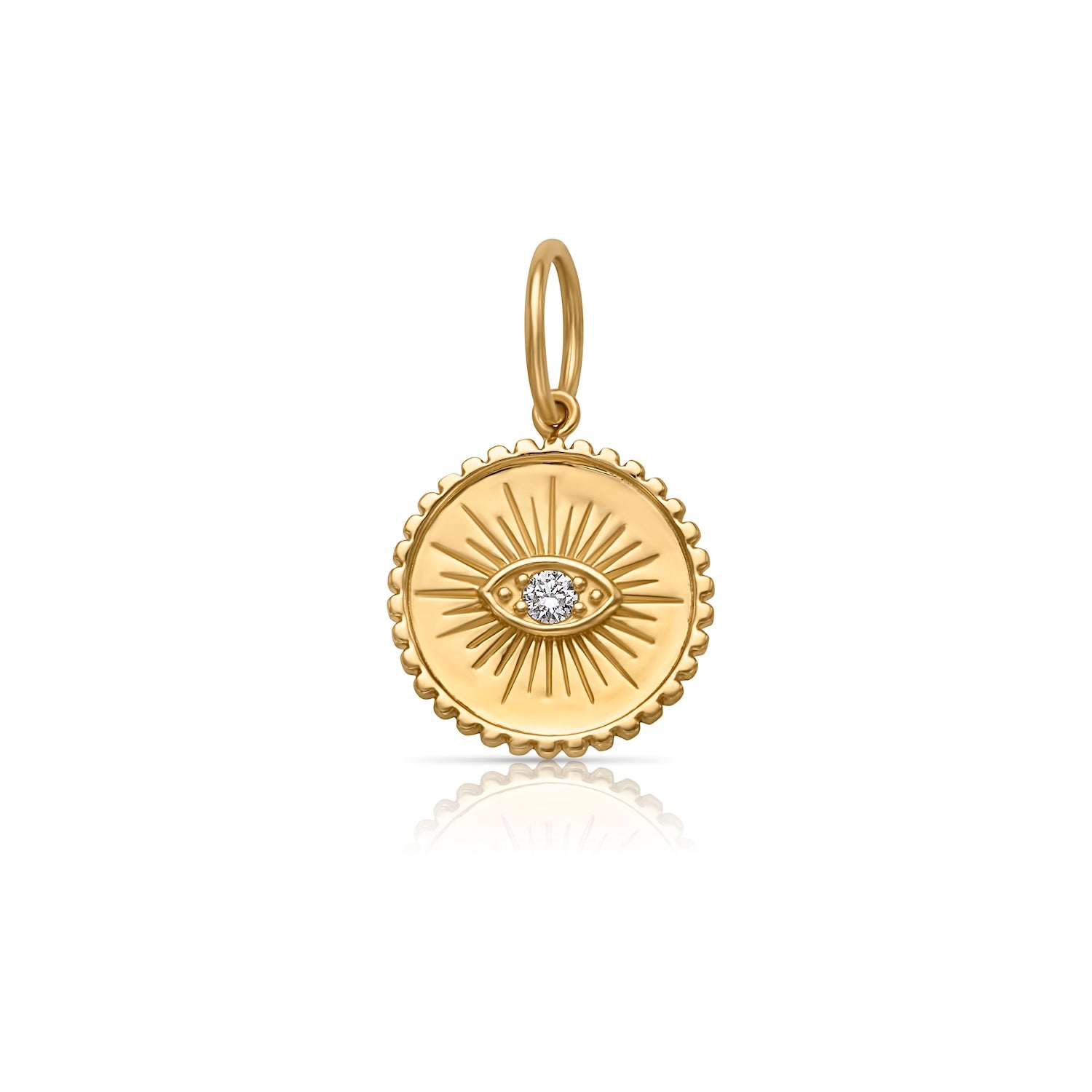 14KY Evil Eye Disc Charm with a Diamond Center