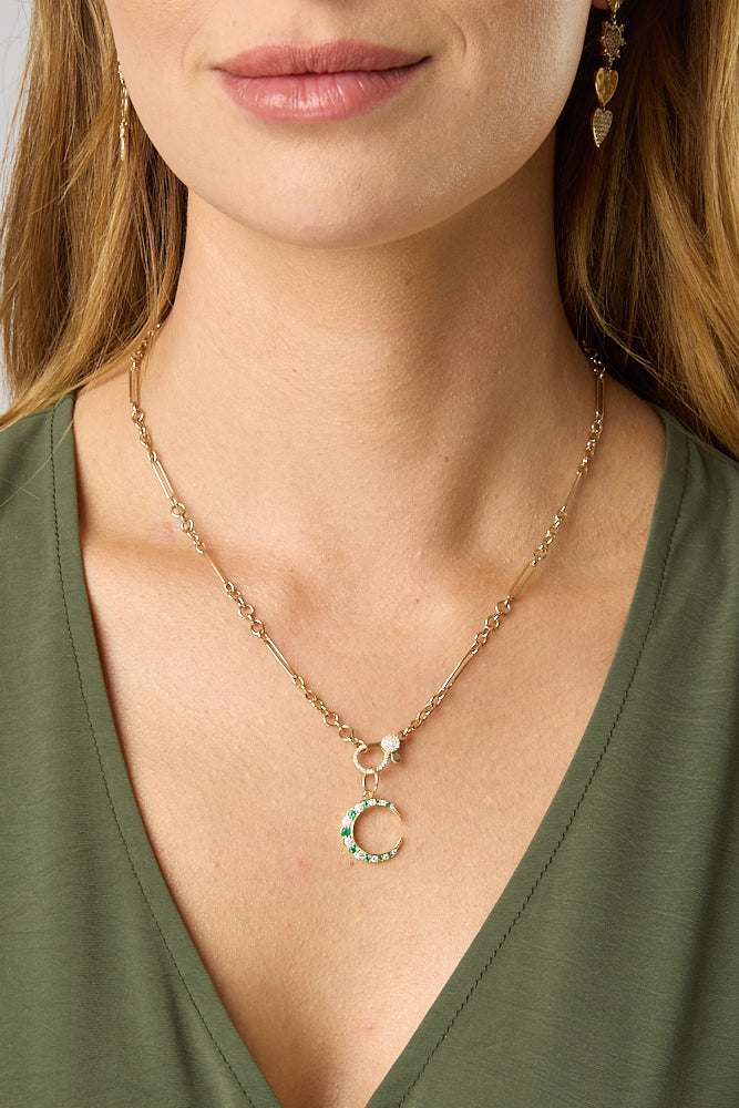 14KY Diamond and Emerald Crescent