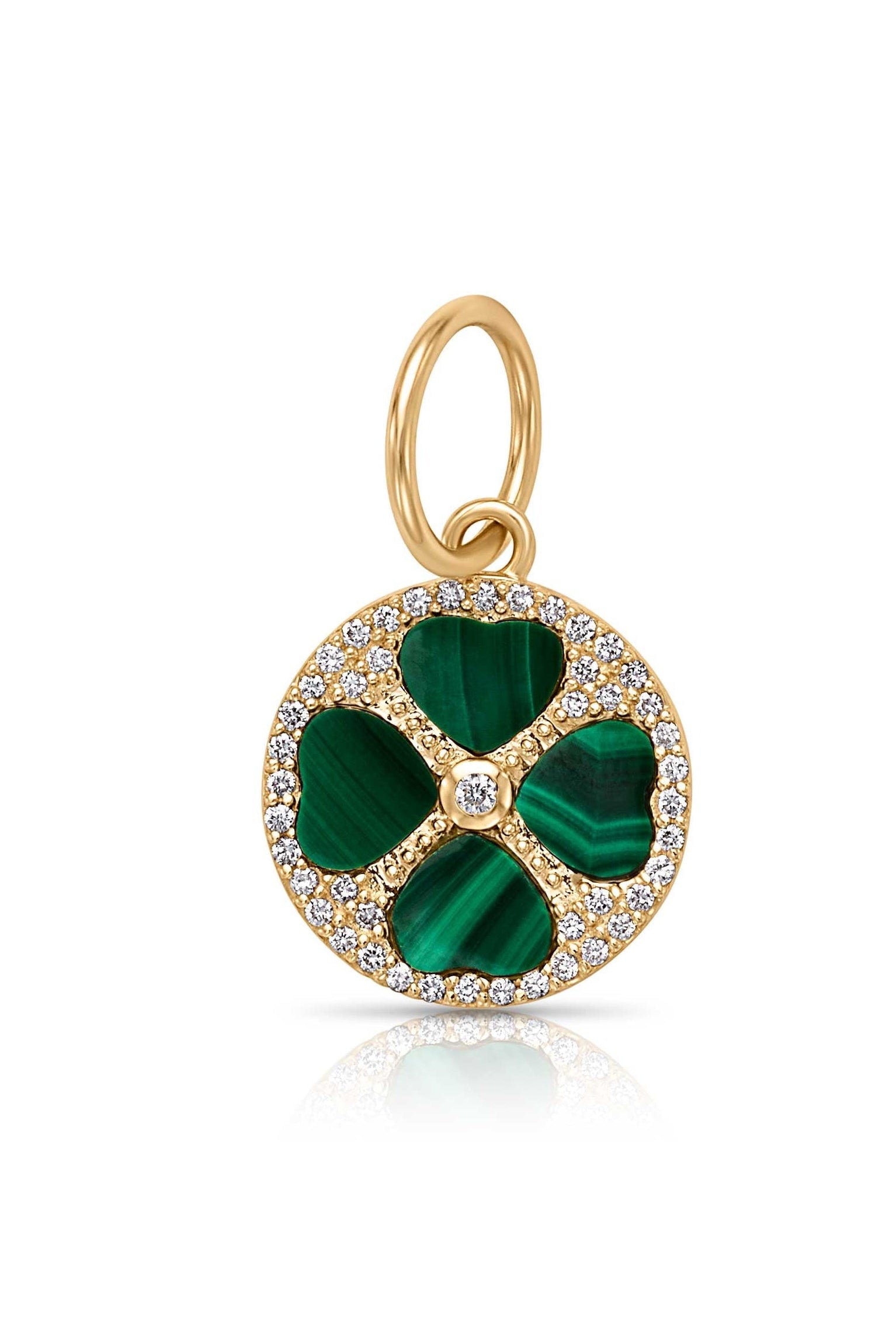 14KY Malachite Clover Diamond Charm