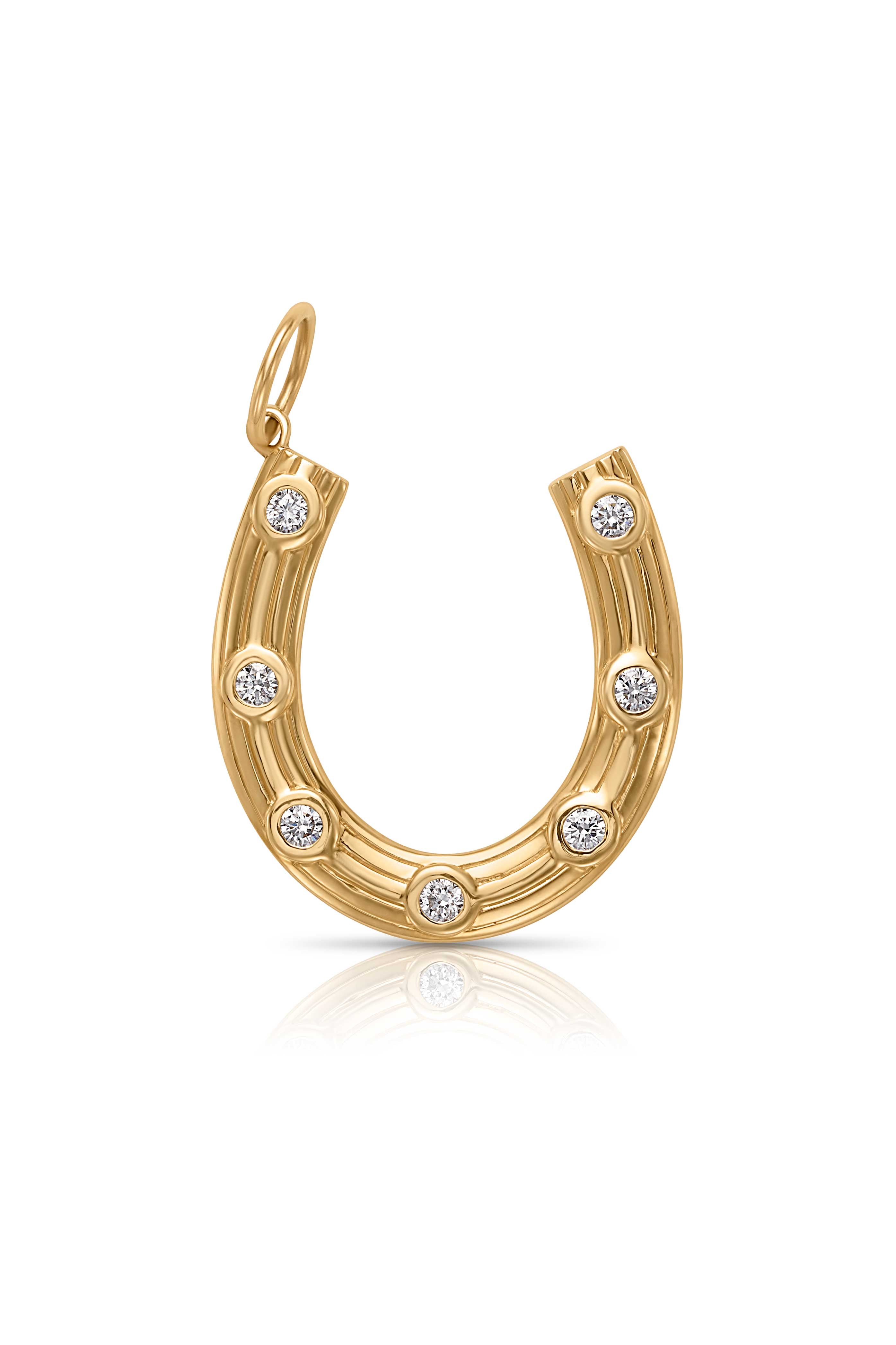 14KY Dia Bezel Ridged Horsehoe