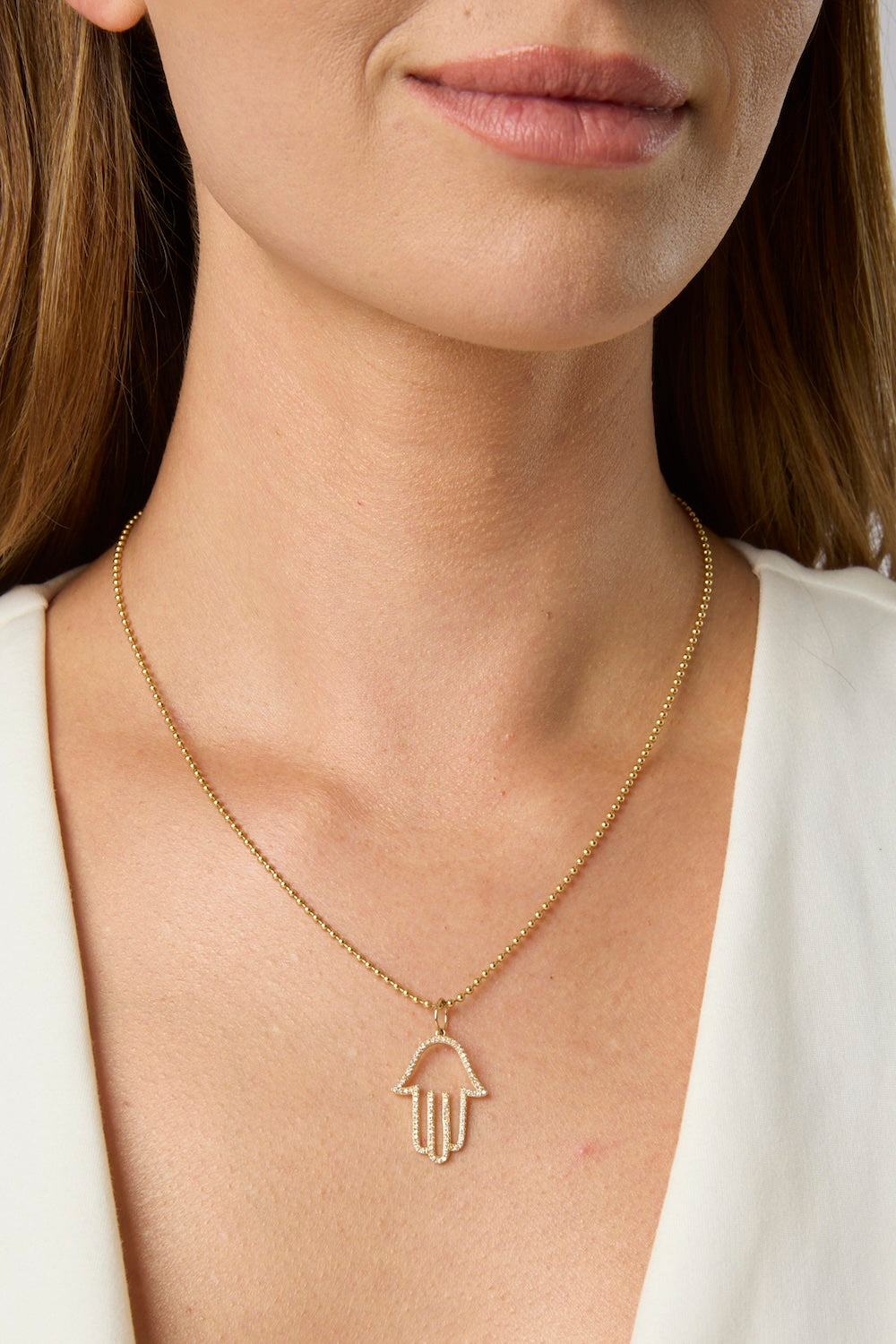 14KY Pave Hamsa Charm-Necklace-SAFFRON JEWELRY-Susan Saffron Jewelry