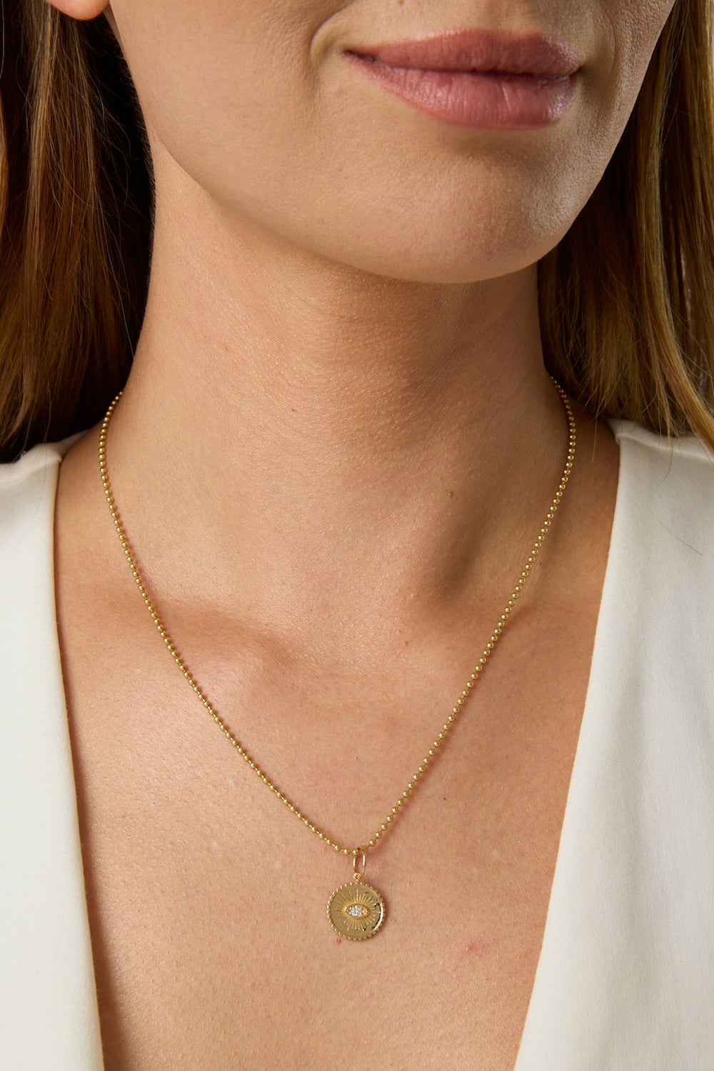 14KY Evil Eye Disc Charm with a Diamond Center