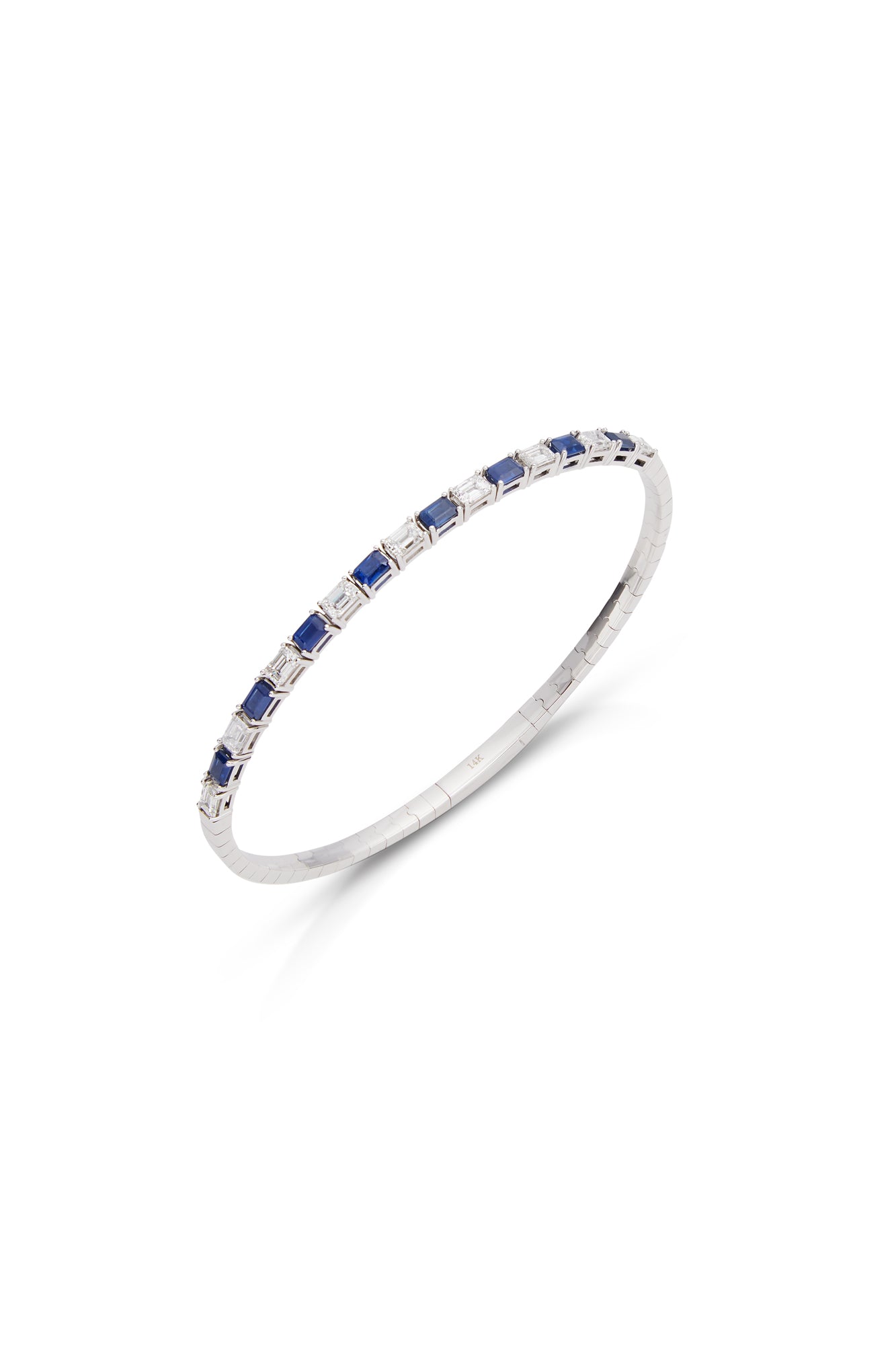 14KW Emerald Cut Sapphire Flexible Bangle-Bracelets-Gemma Couture-Susan Saffron Jewelry
