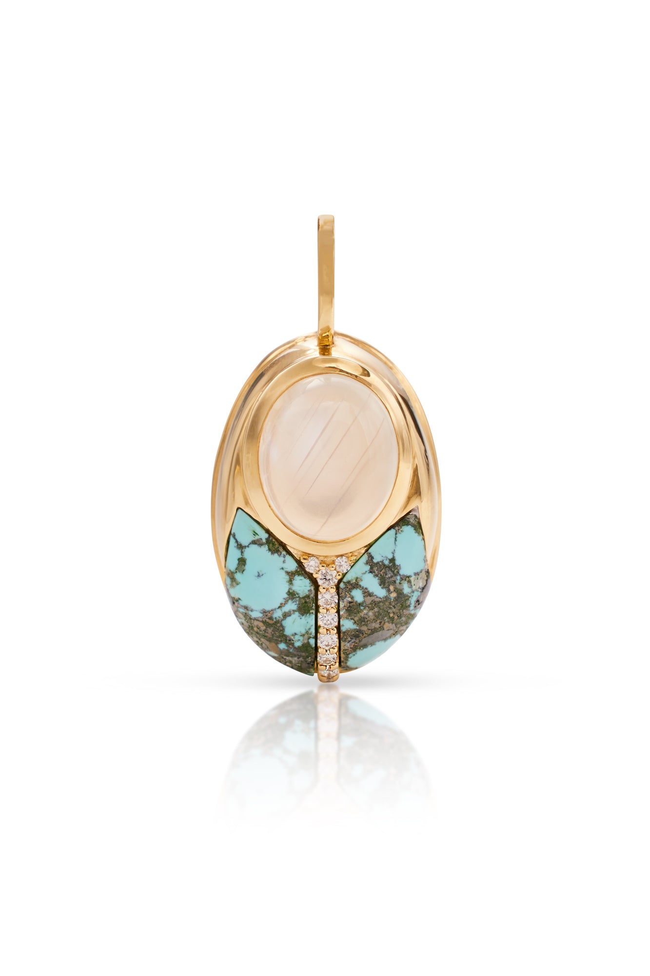 14KY Big Love Bug Pendant in Rainbow Moonstone and Turquoise