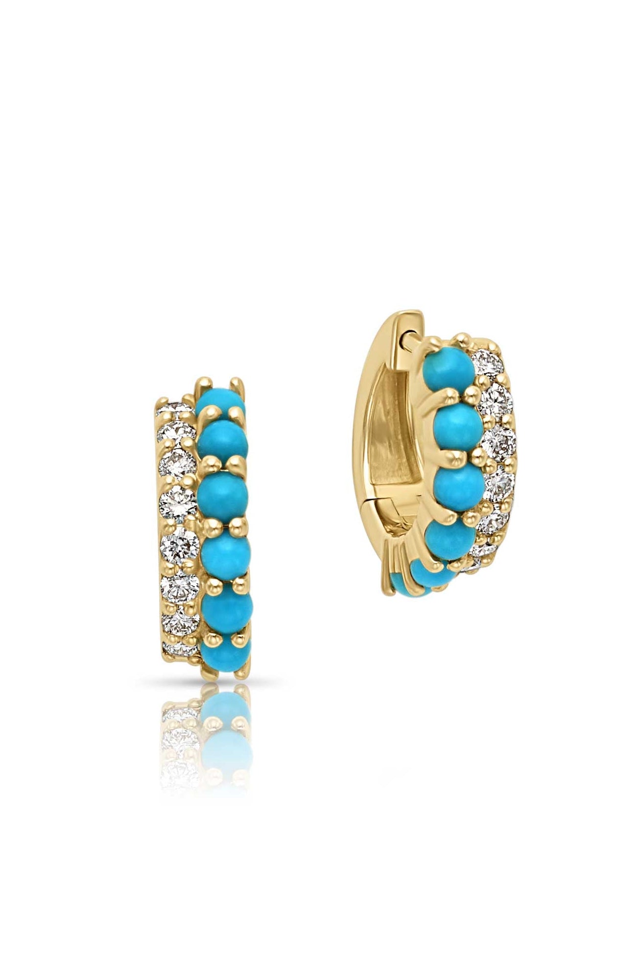 14KY Turquoise and Diamond Huggies