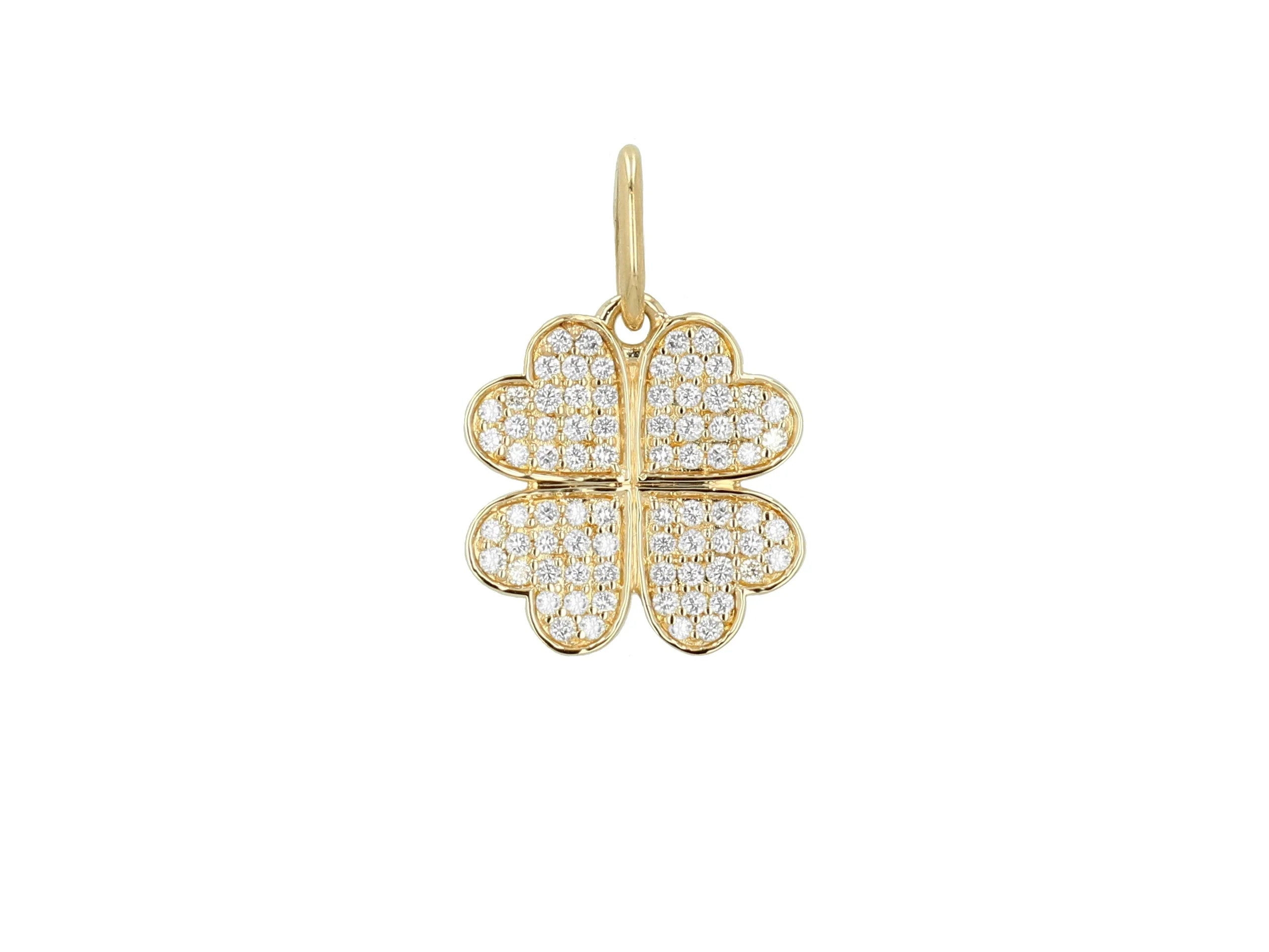 14KY Small Heart Clover Charm
