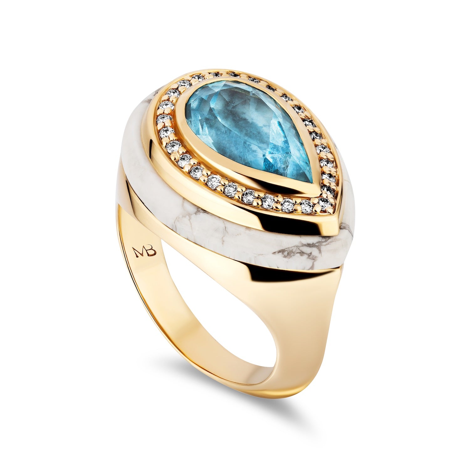 14K Cupcake Ring Aqua Topaz and Howlite