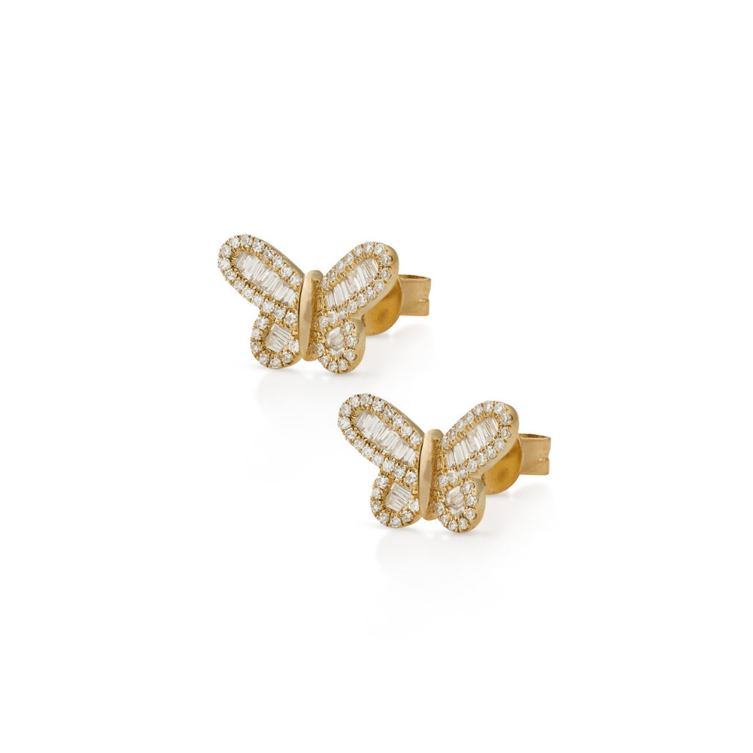 14KY Medium Baguette Butterfly Studs