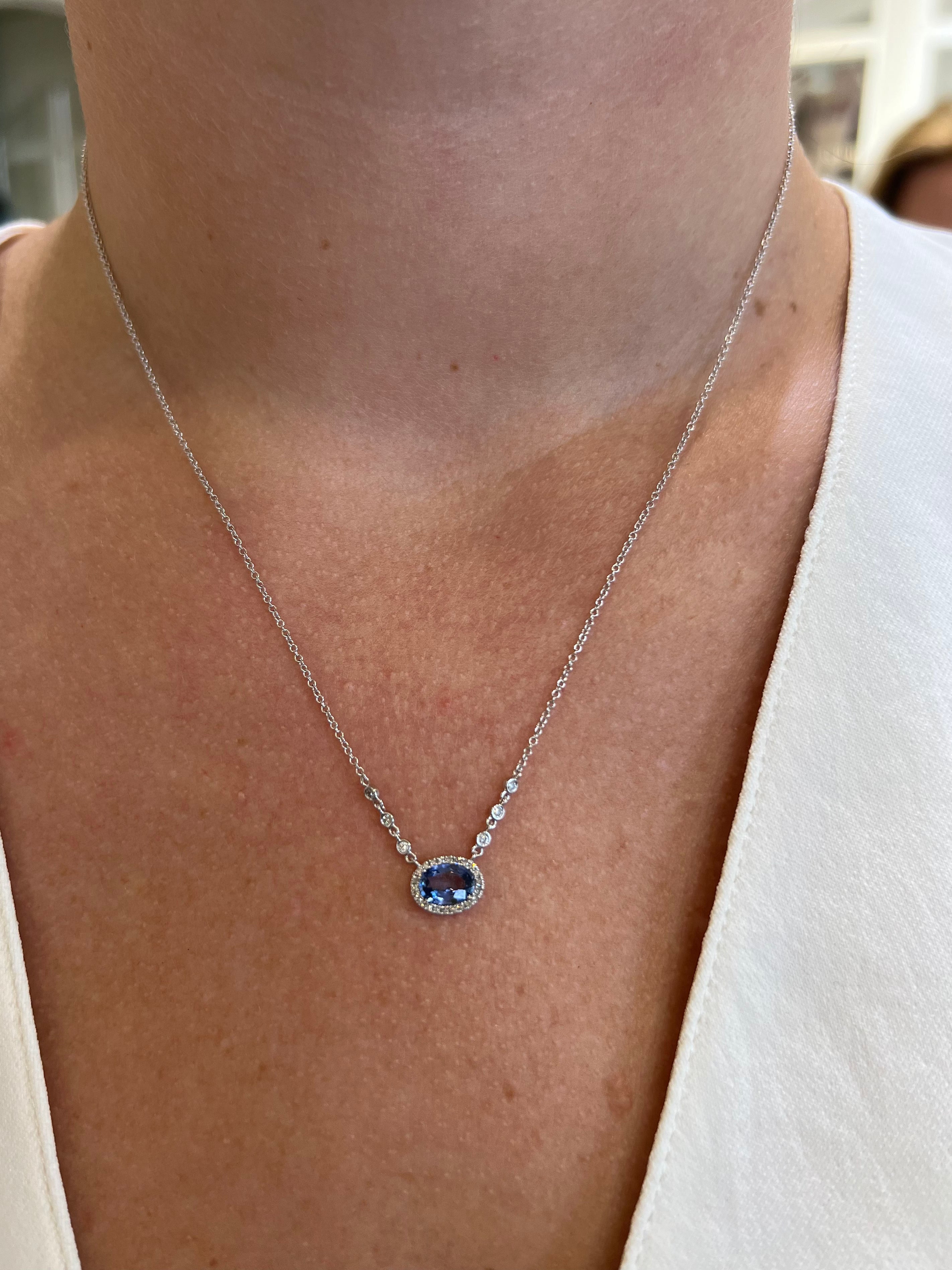 14KW Blue Sapphire Pendant Necklace