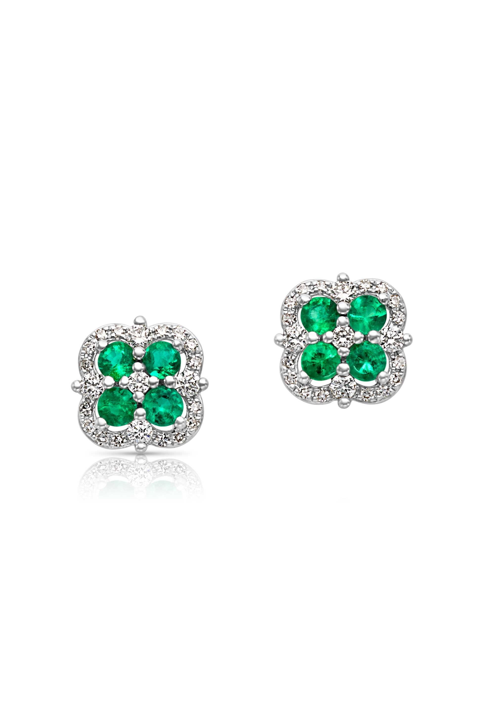 14KW Emerald & Diamond Clover Studs