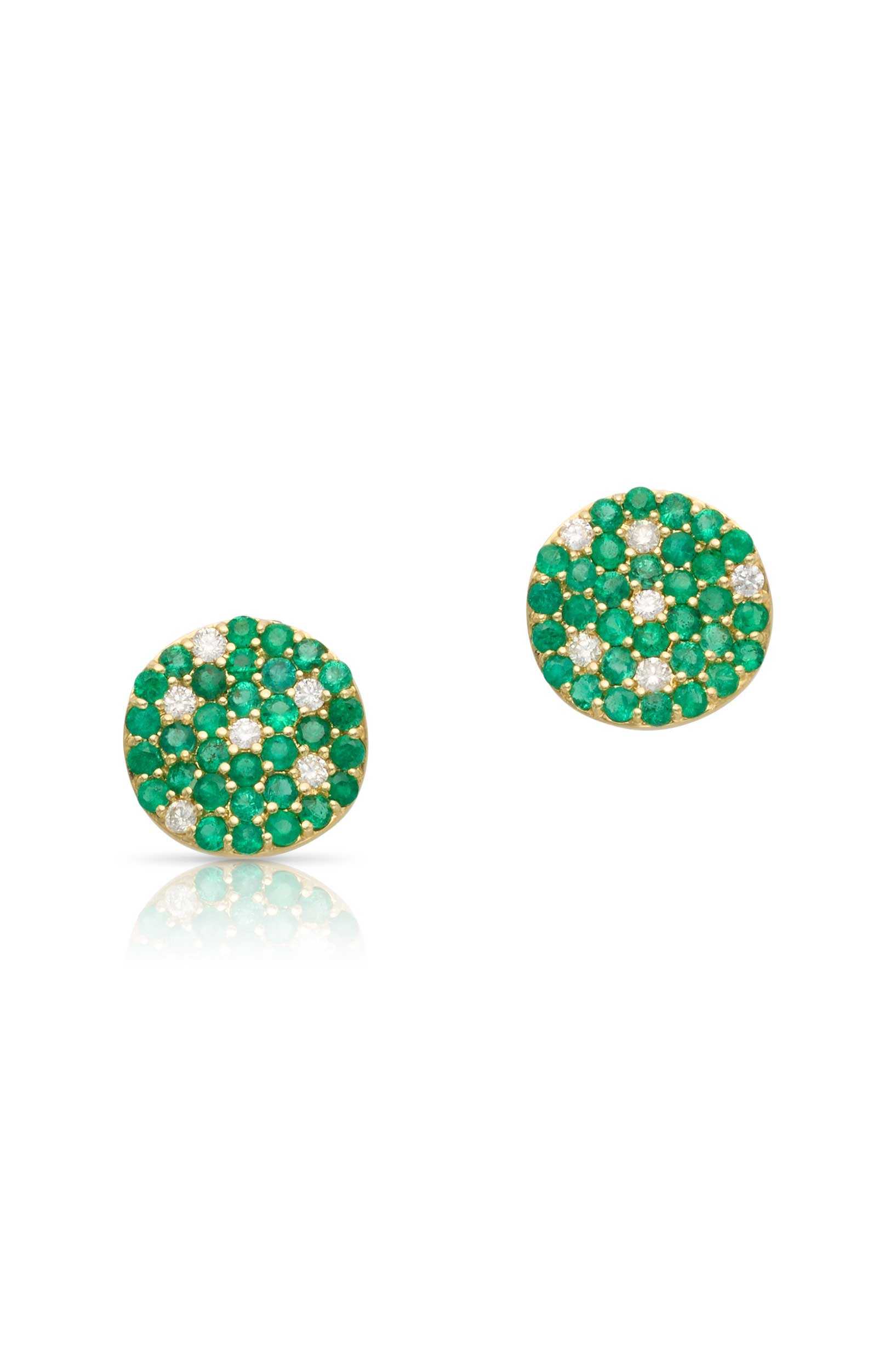 14KY Emerald and Diamond Pave Disc Studs