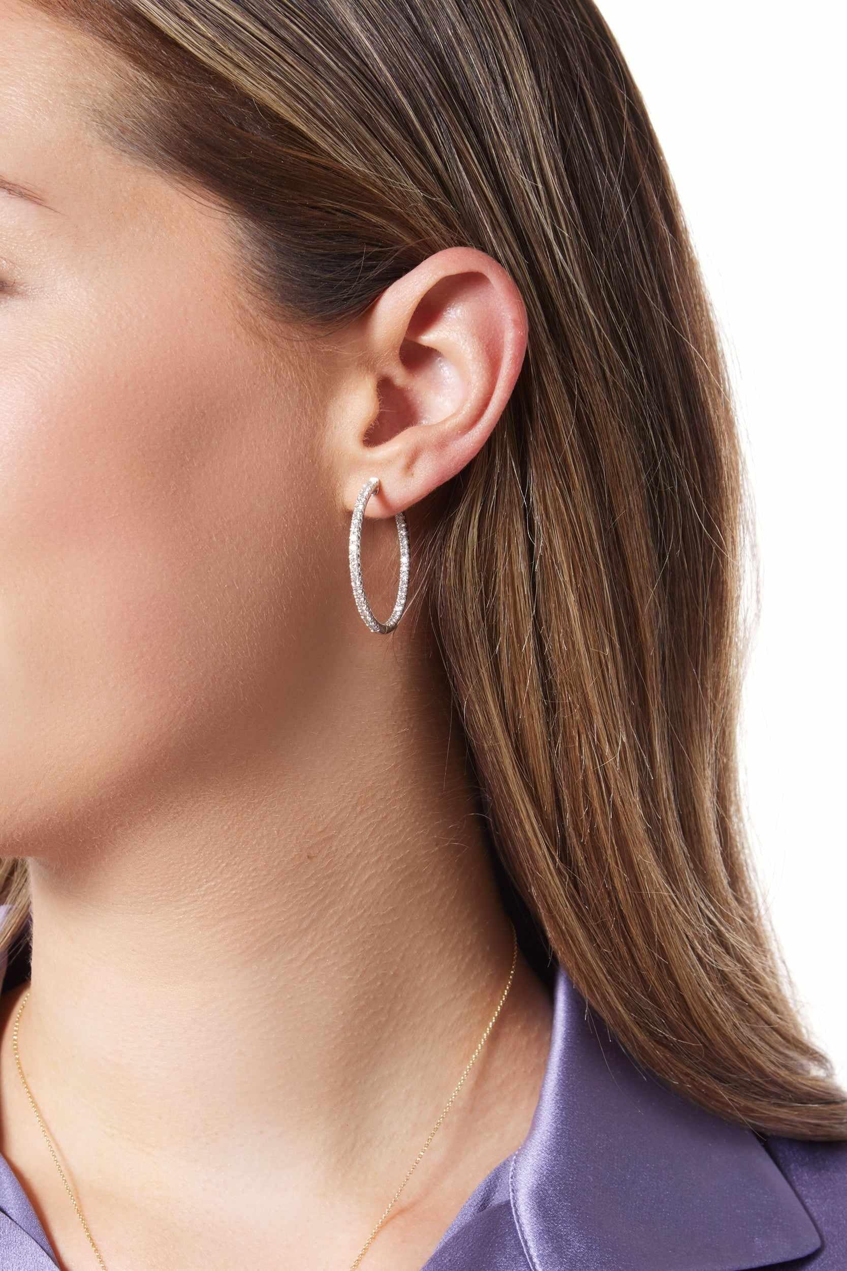 14KW French Pave Round Inside Out Diamond Hoop Earrings