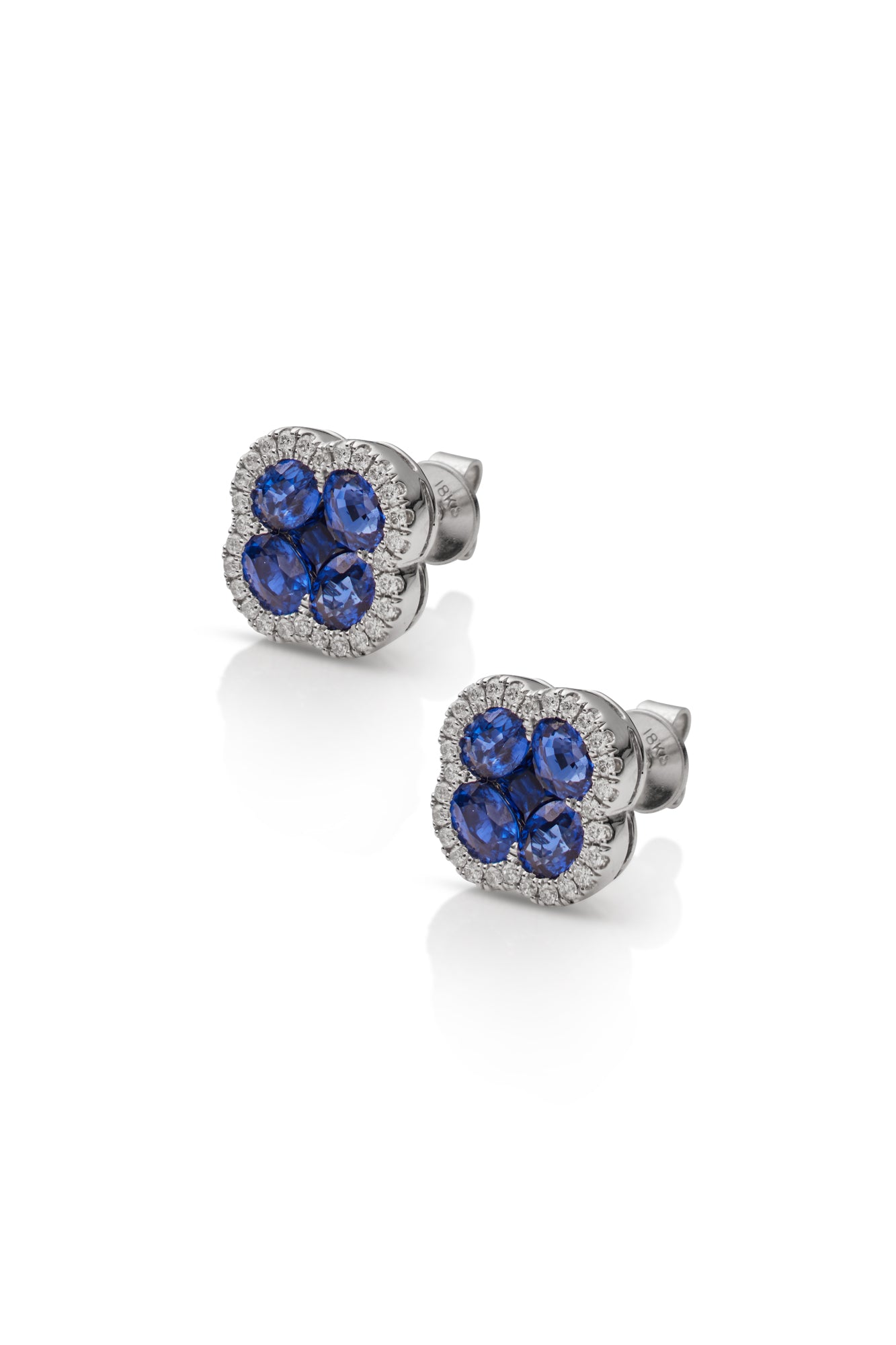 18KW Blue Sapphire and Diamond Earrings