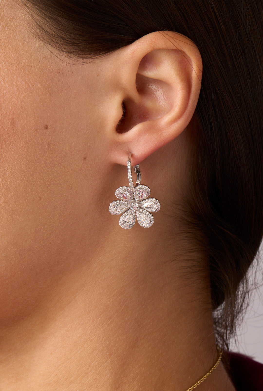 18KW Pear Diamond Petal Flower Earrings