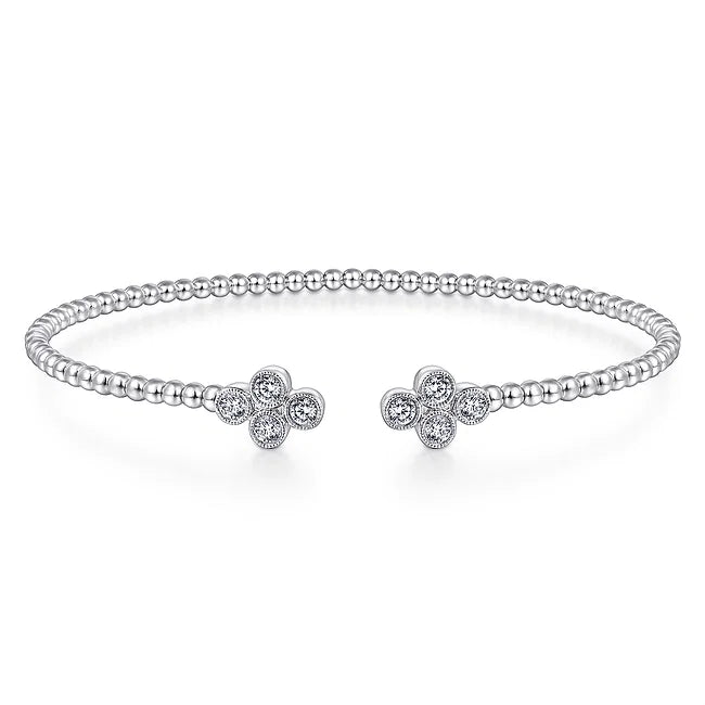 14KW Bujukan Bead Split Cuff Bracelet with Quatrefoil Diamond Endcaps-Bracelets-Gabriel & Co.-Susan Saffron Jewelry
