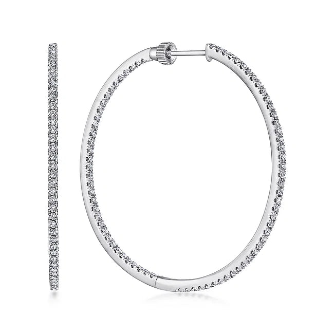 14KW French Pave Round Inside Out Diamond Hoop Earrings