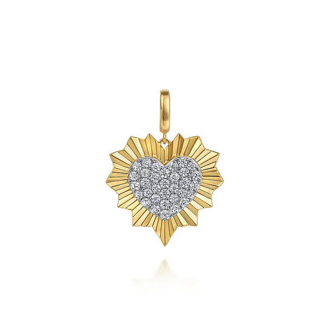 14KYW Diamond Heart Medallion Charm