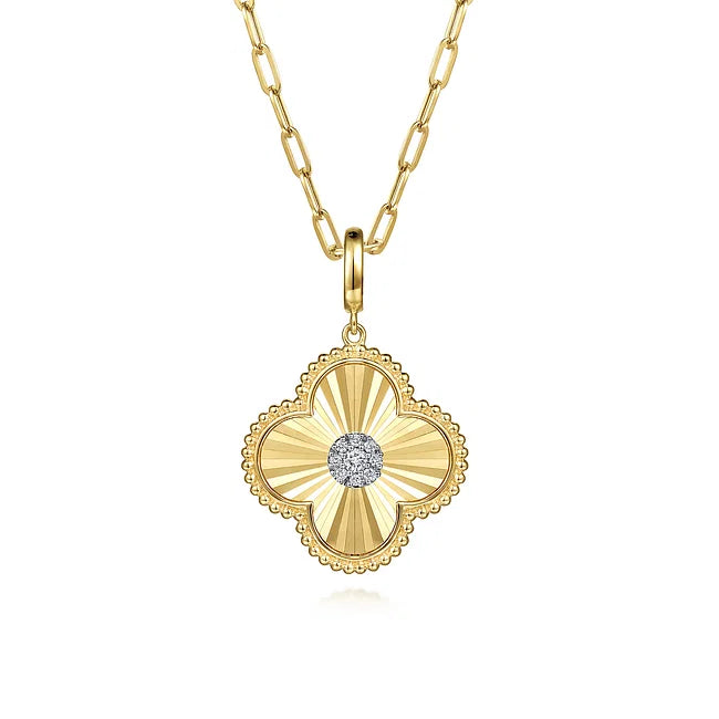 14KY Diamond Clover Medallion Charm-Necklaces-Gabriel & Co.-Susan Saffron Jewelry