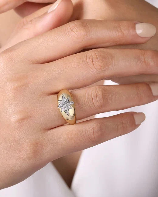 14KY Domed Diamond Star Ring