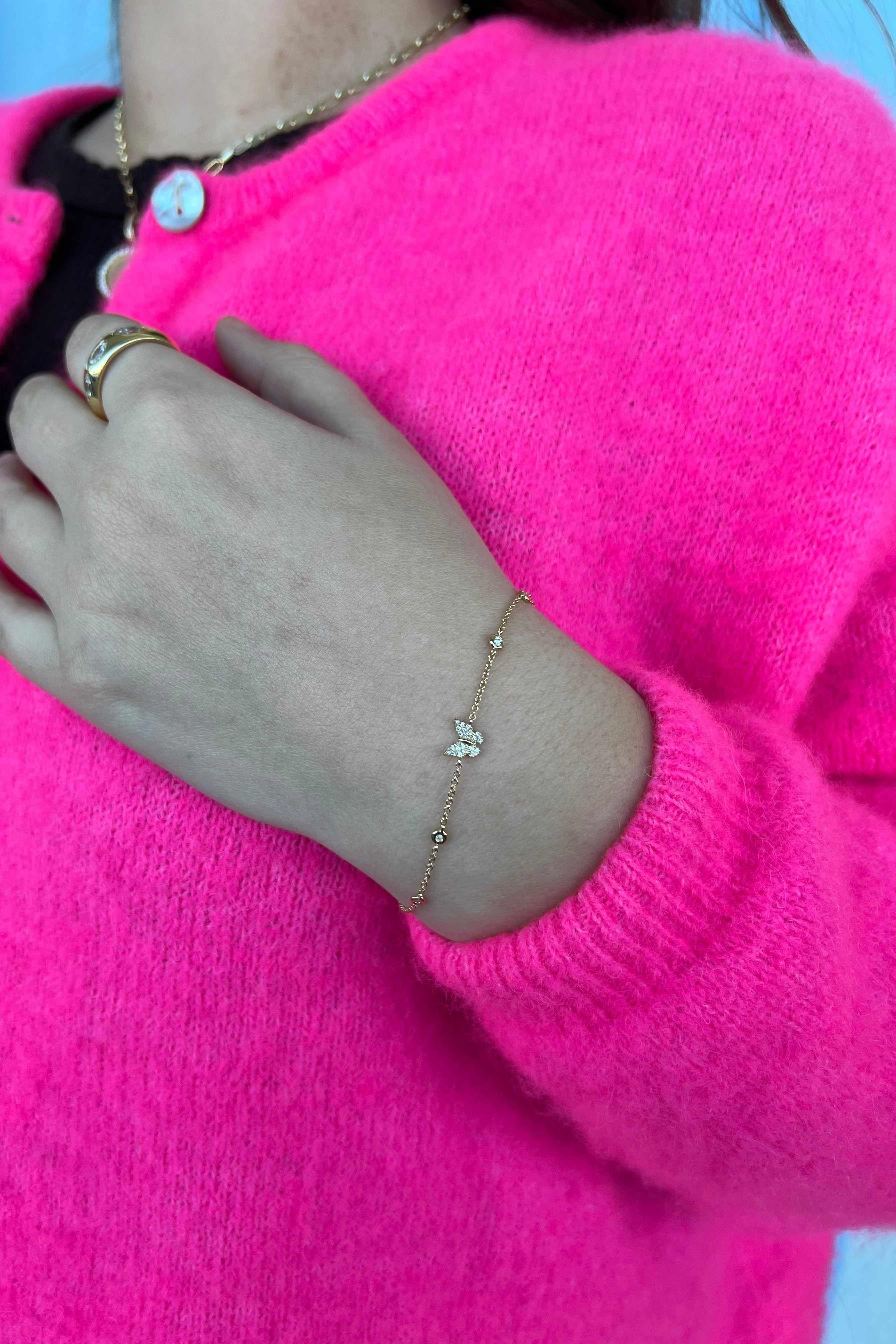 14KY Diamond Stations Butterfly Bracelet