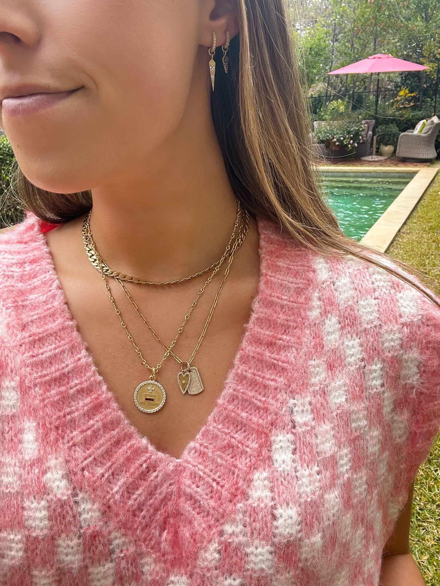 18KY Emerald and Diamond Qu'Hier Que Demain Love Token with Diamond Bezel
