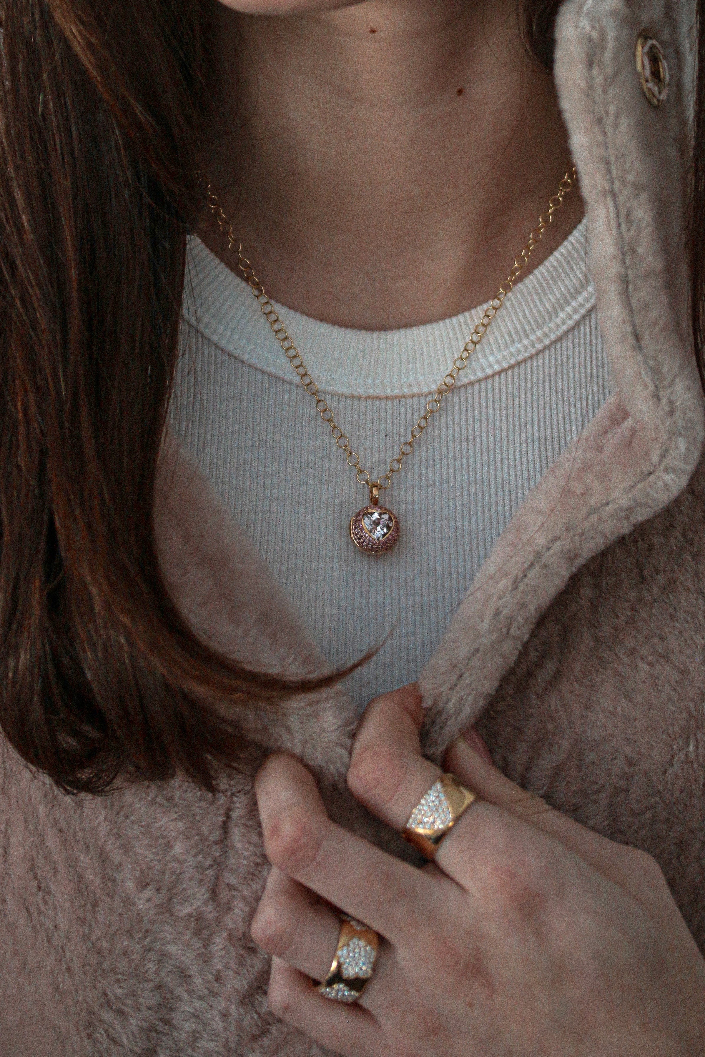 18KY Morganite "Peekaboo" Heart Locket