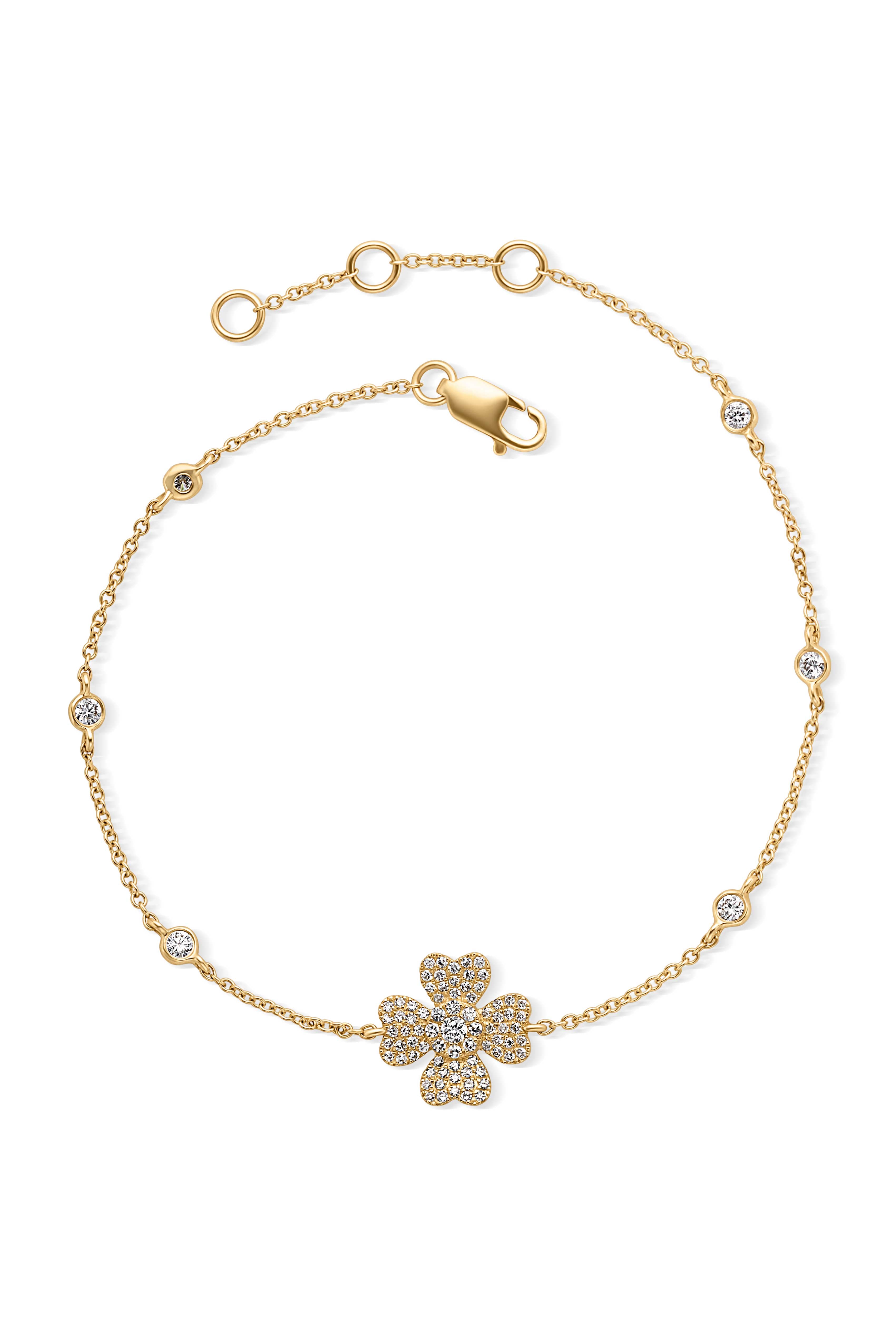 14KY Diamond Clover Station Bracelet