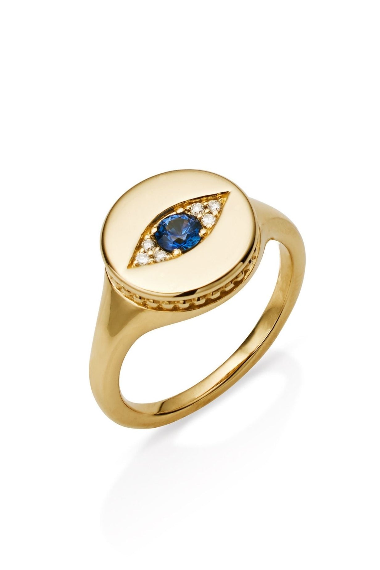 14KY Bujukan Diamond and Sapphire Evil Eye Signet Ladies Ring-Rings-Gabriel & Co.-Susan Saffron Jewelry