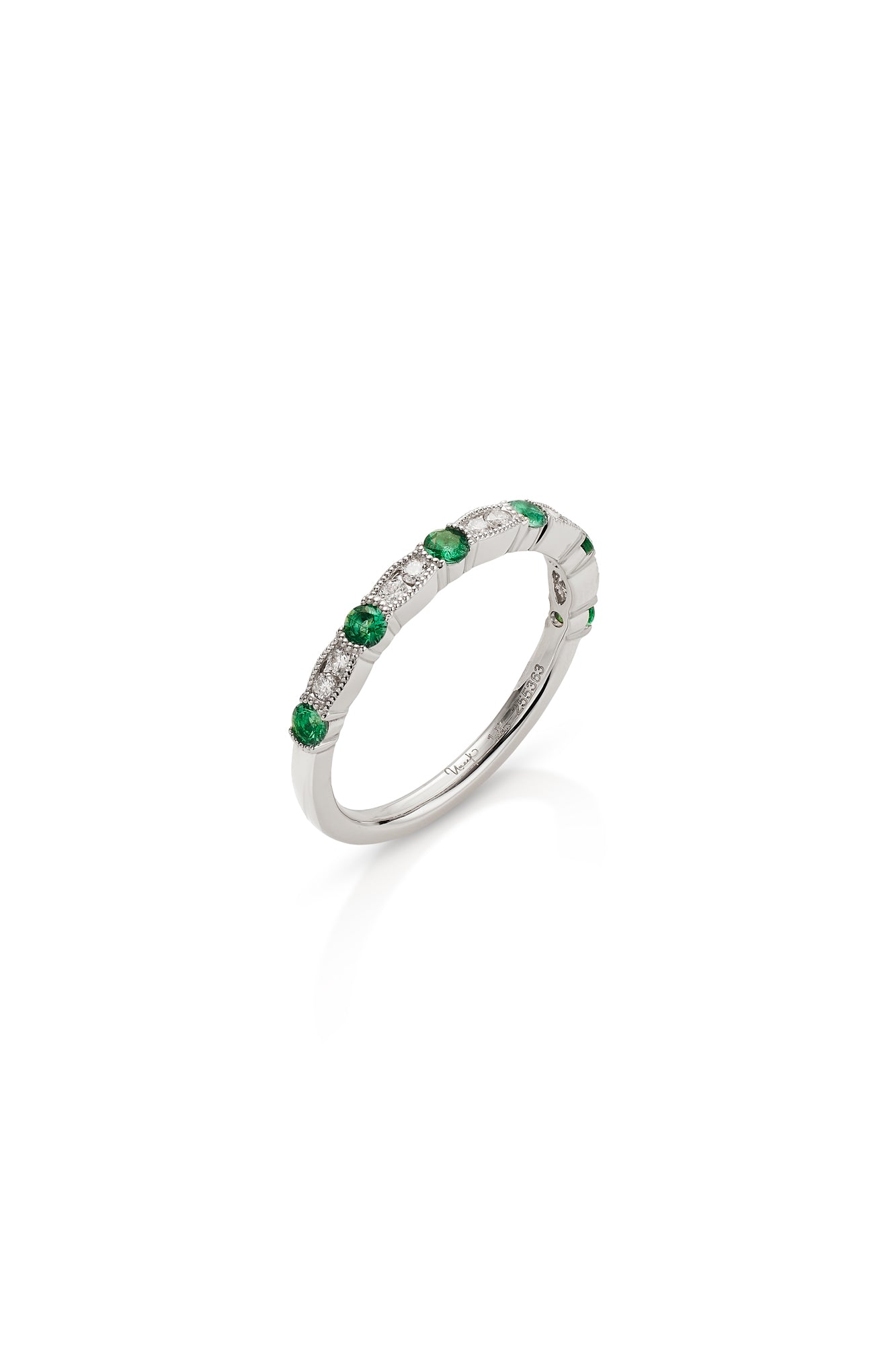 14K White Gold Round Emerald Ring