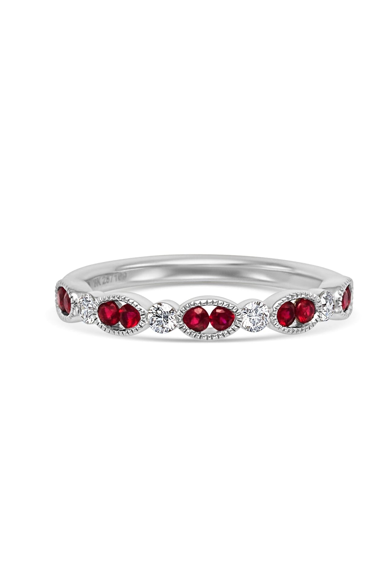 14K White Gold Diamond and Ruby Band