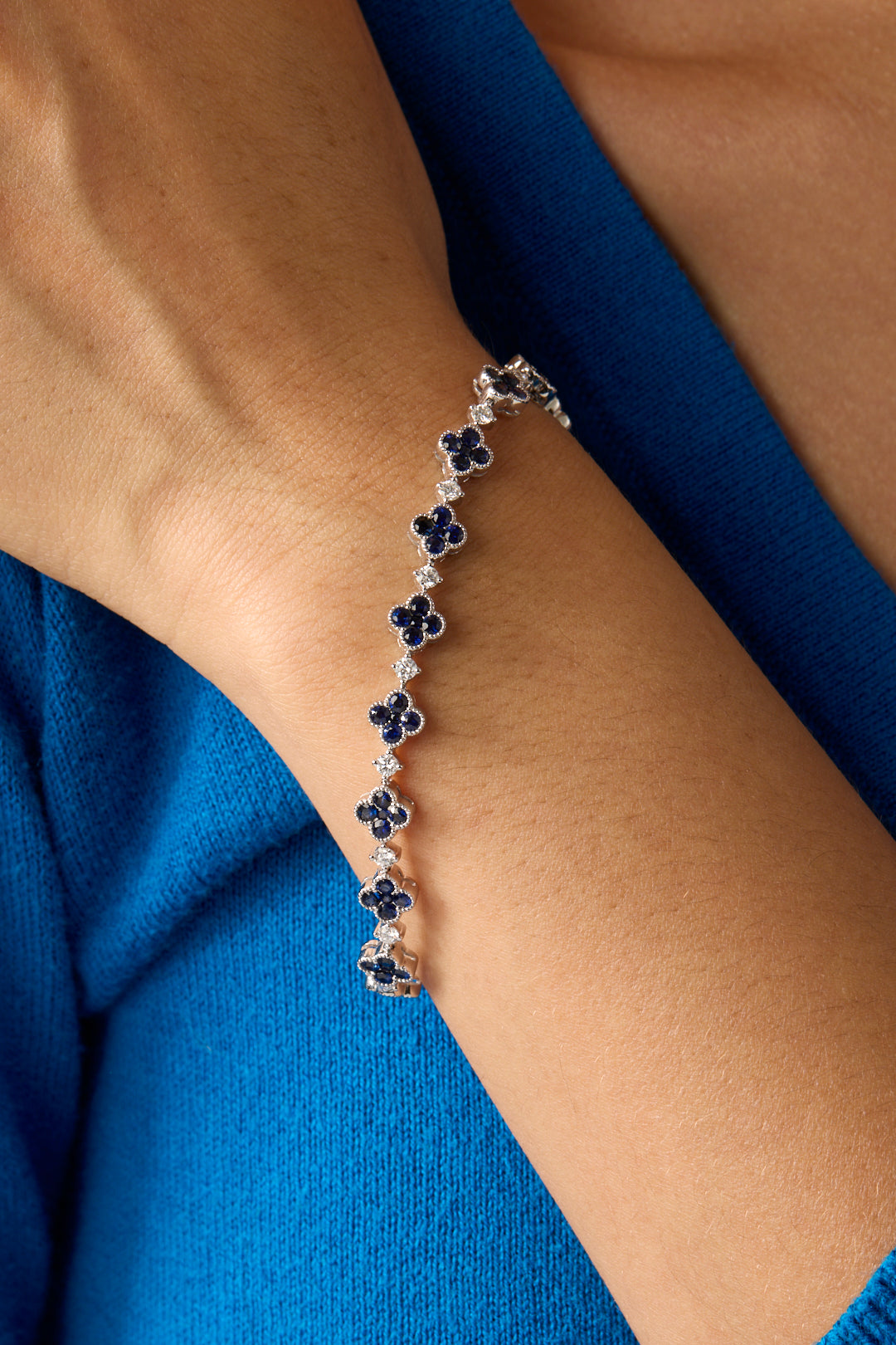 18KW Clover Round Sapphire Bracelet-Bracelets-Uneek-Susan Saffron Jewelry