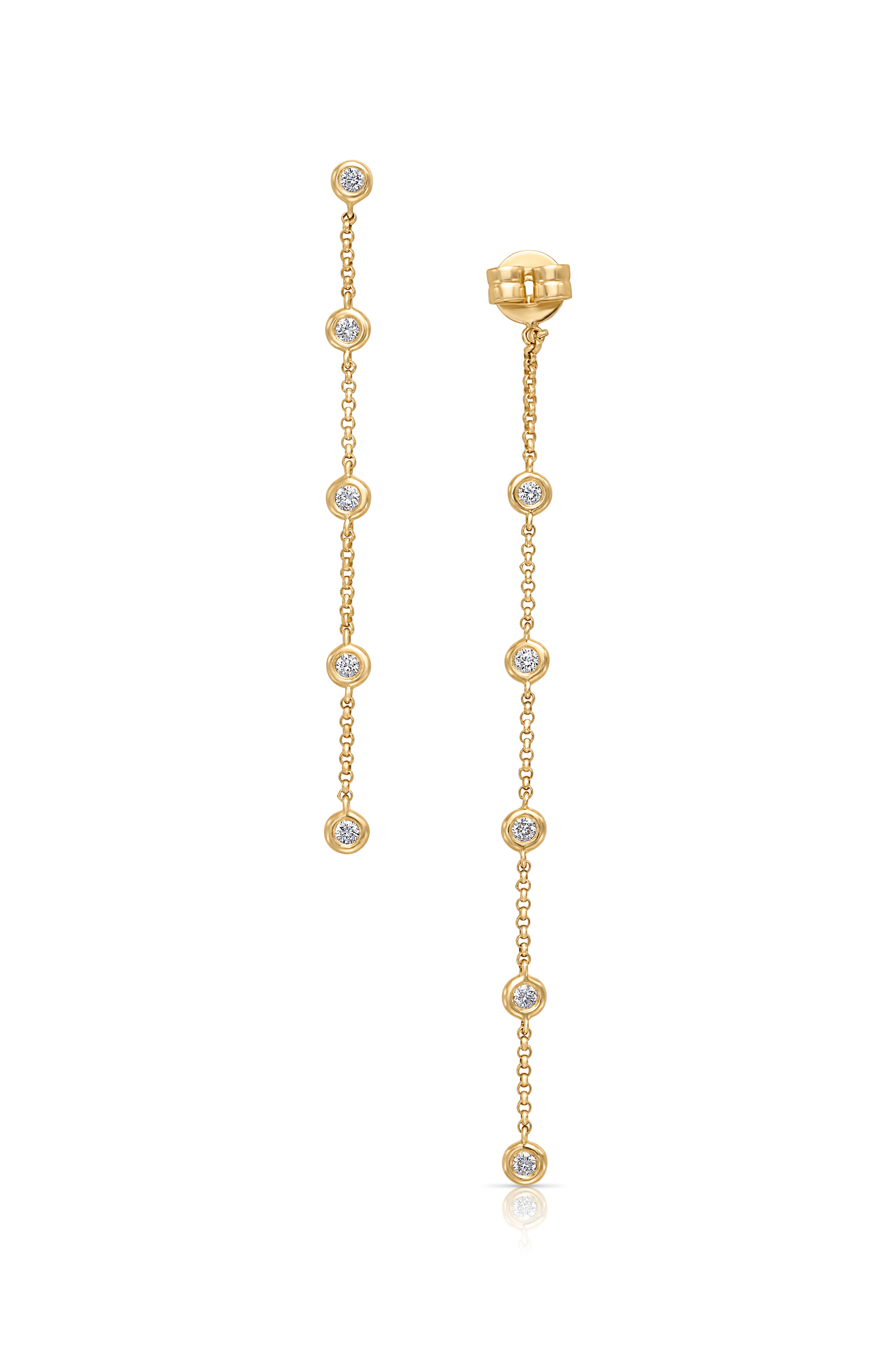 14KY Bezel Diamond Drop Chain Earring