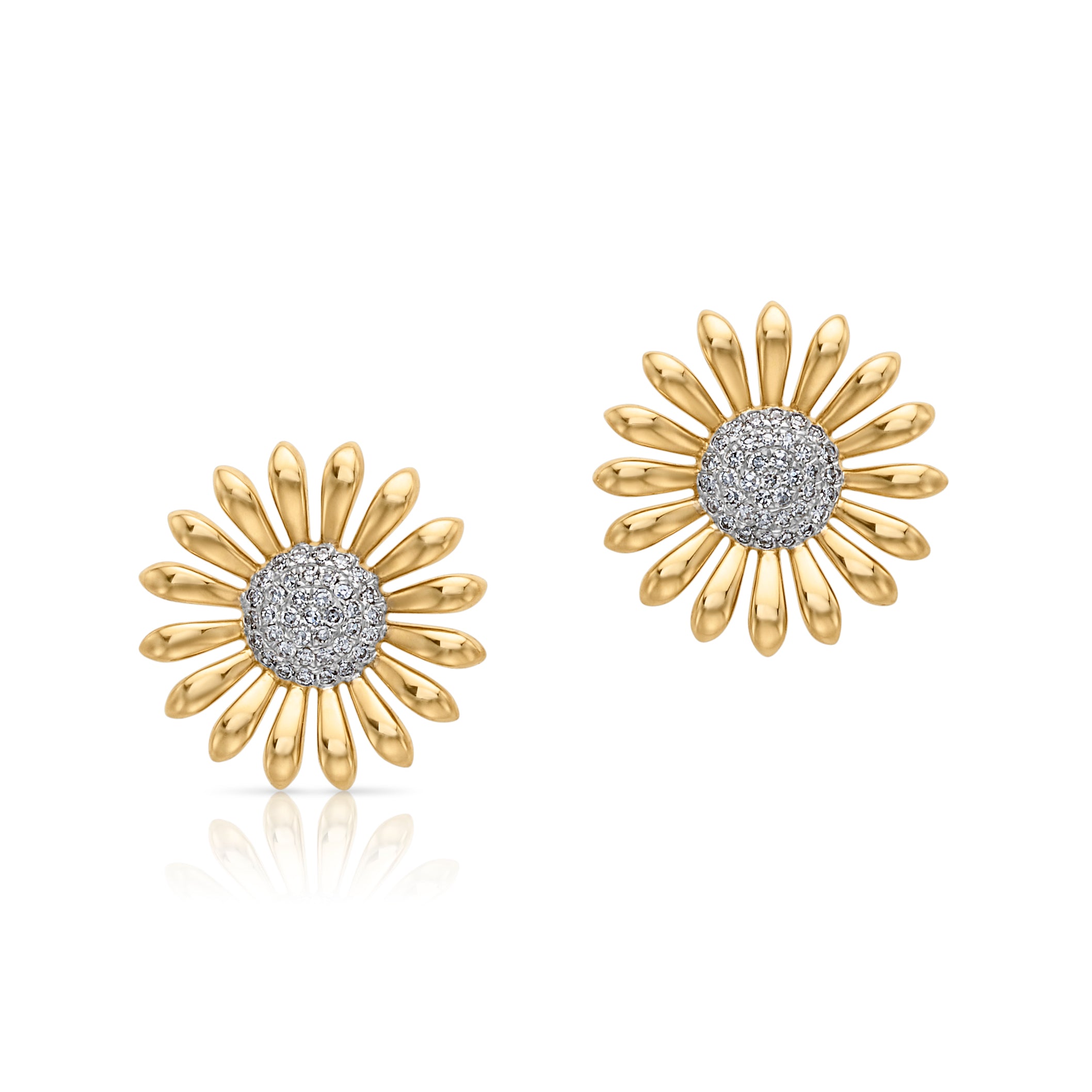 14KY Pave Diamond Sunflower Studs