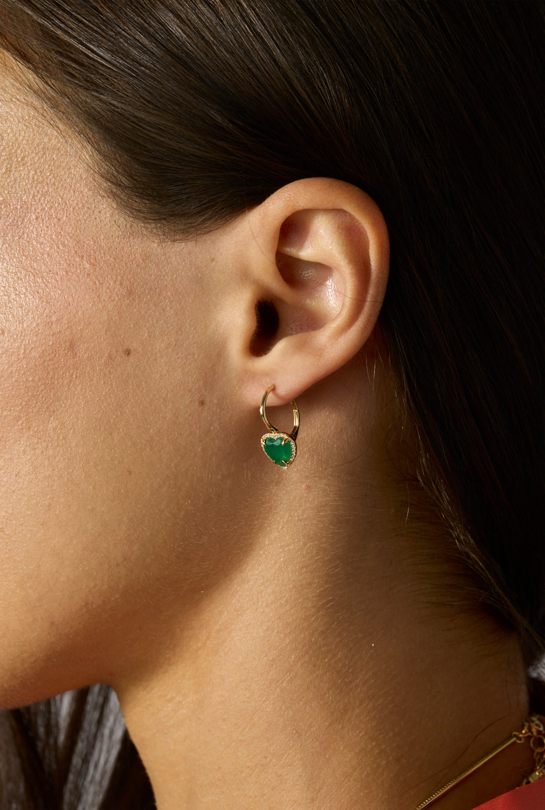 14KY Emerald Diamond Heart Earrings