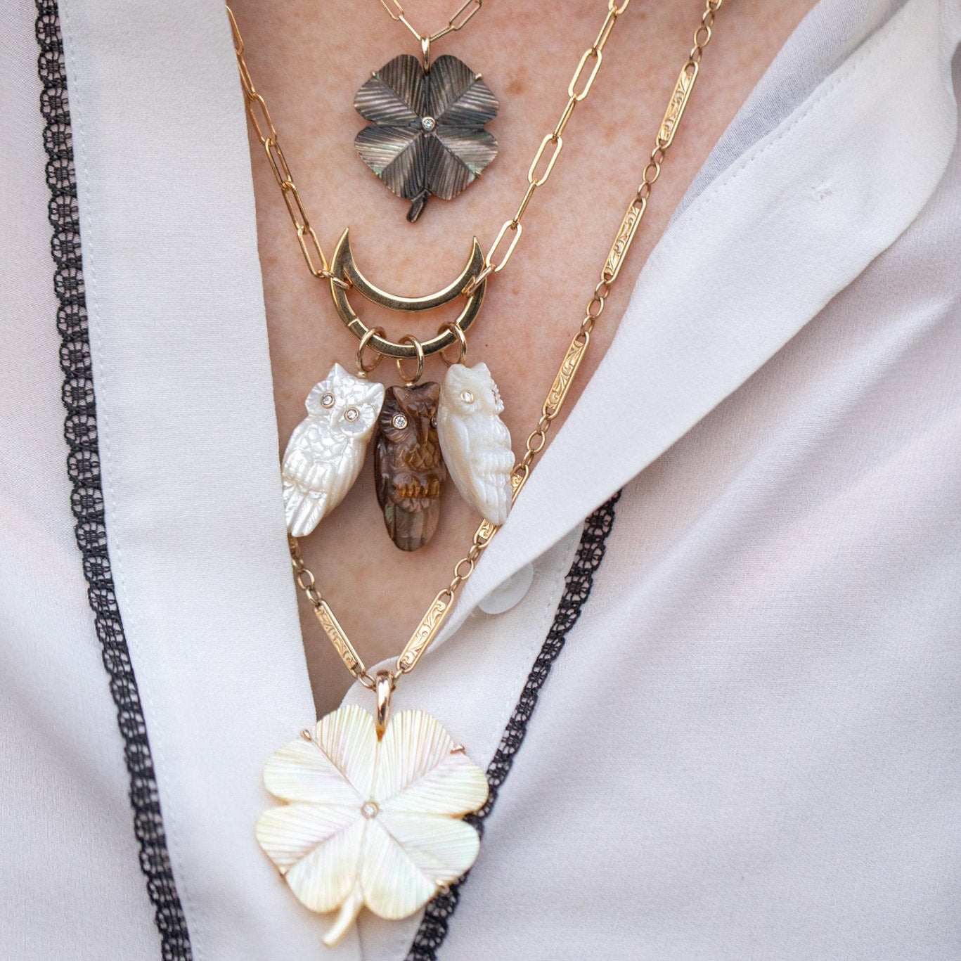 14KY Brown Mother Of Pearl Owl