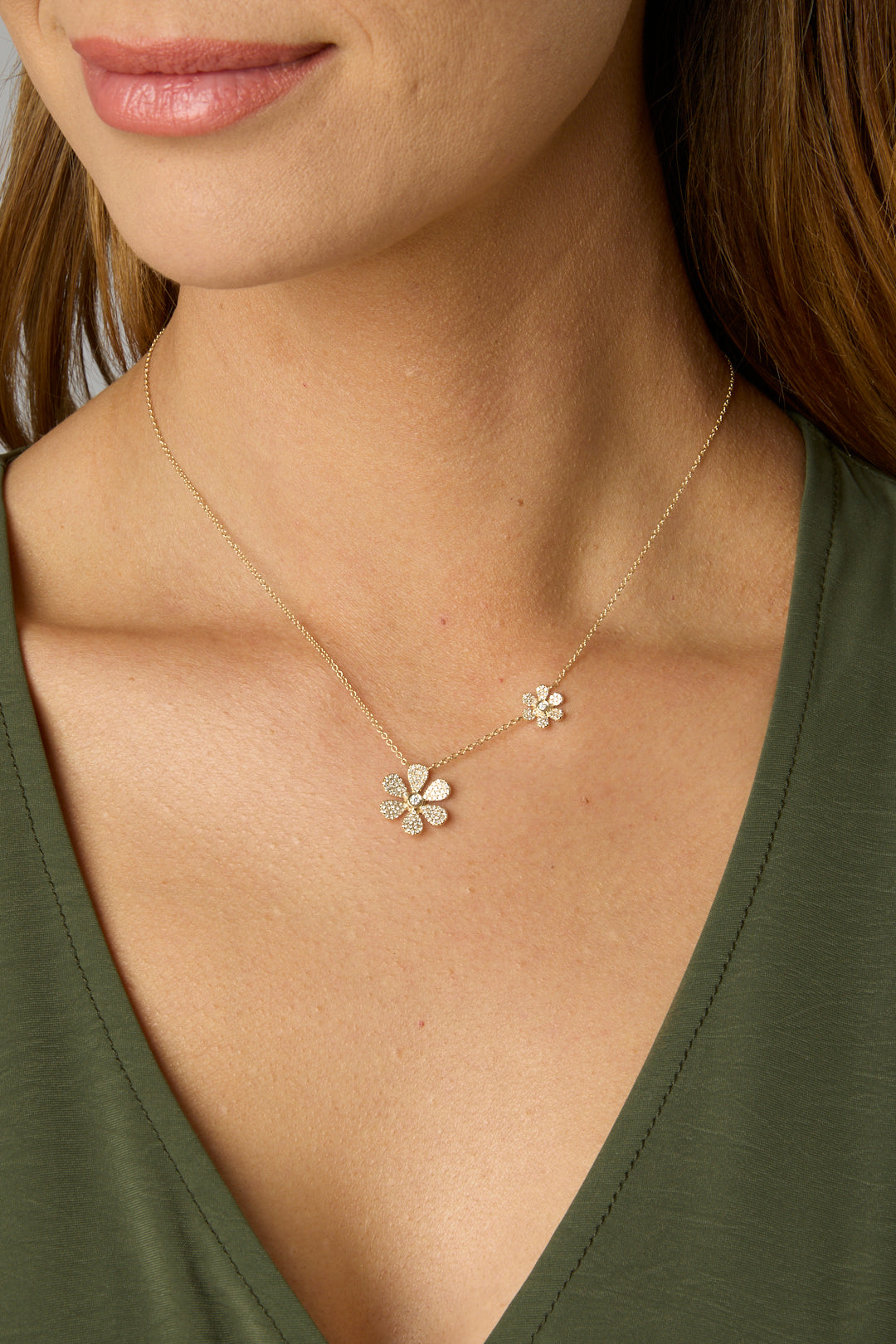14KY Dbl Flower Diamond Neckla-Necklaces-Majolie-Susan Saffron Jewelry