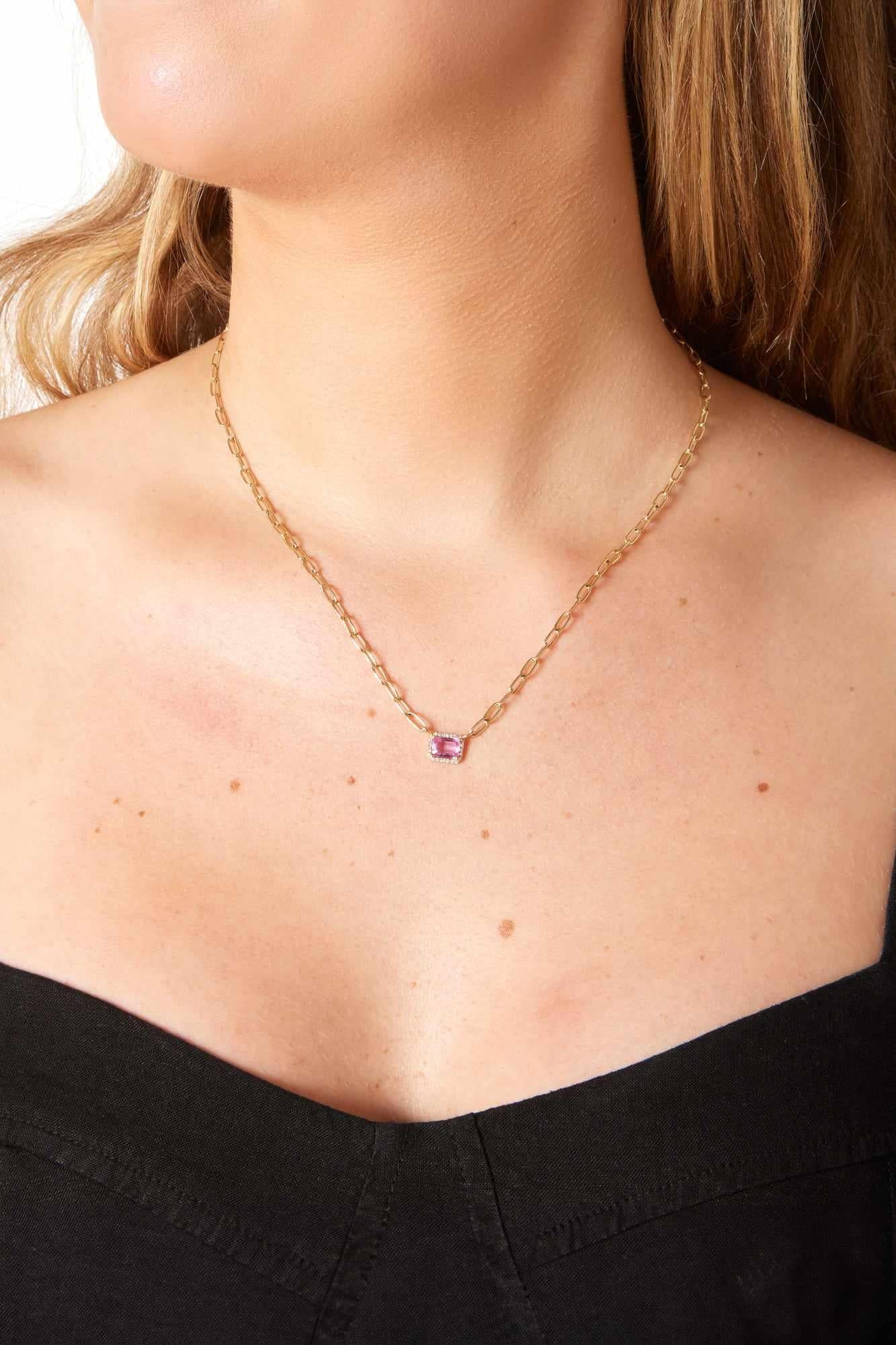 14KY Single Pink Sapphire Necklace