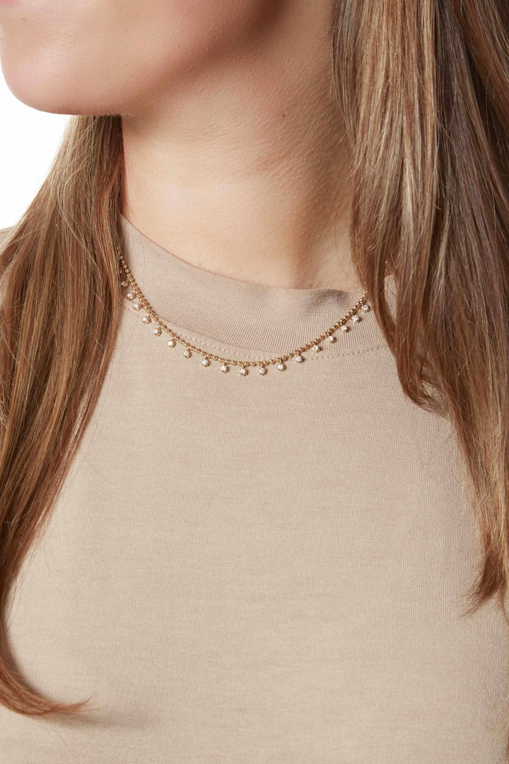 14KY Diamond Drops on Ball Chain