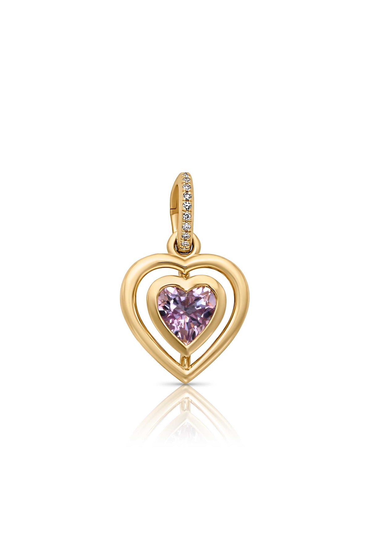 14KY Pink Amethyst Diamond Heart Charm