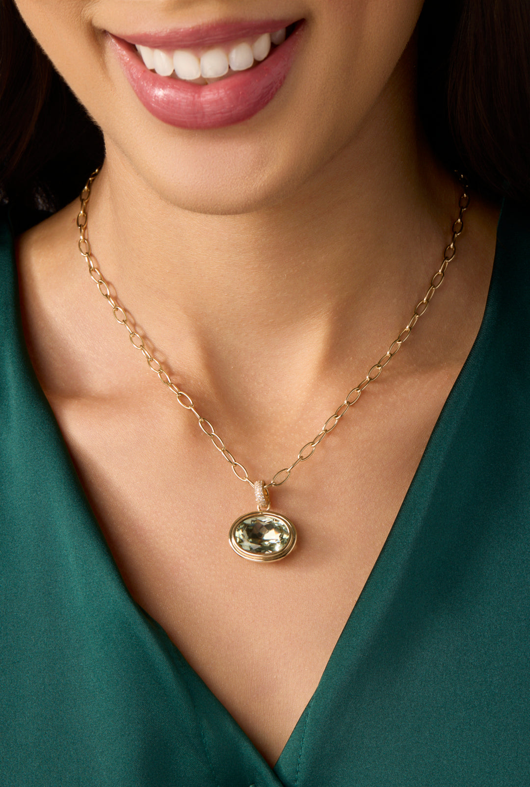 14KY Large Green Ameythst Diamond Charm