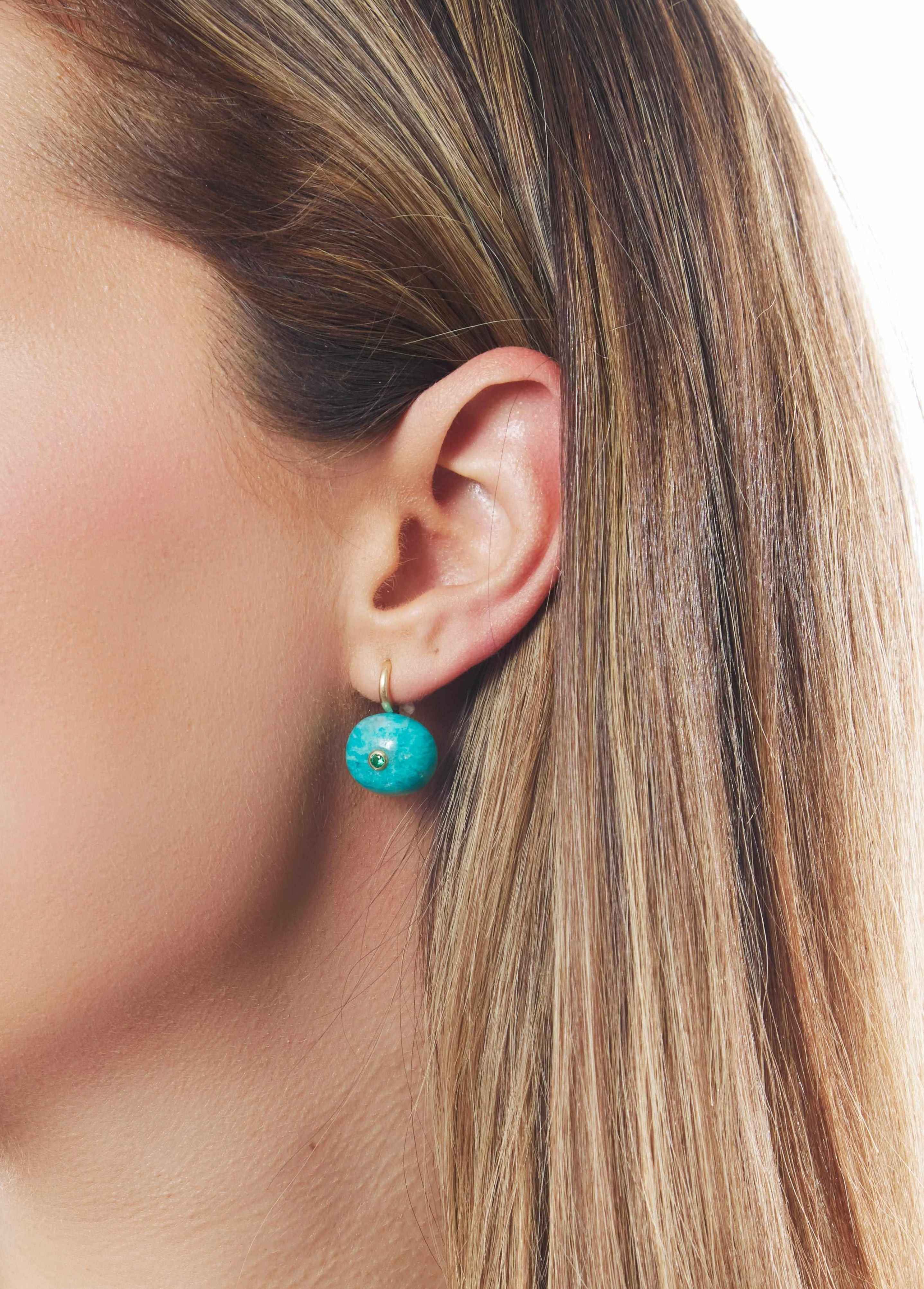 14KY Milestone Drop Earrings Amazonite and Emerald