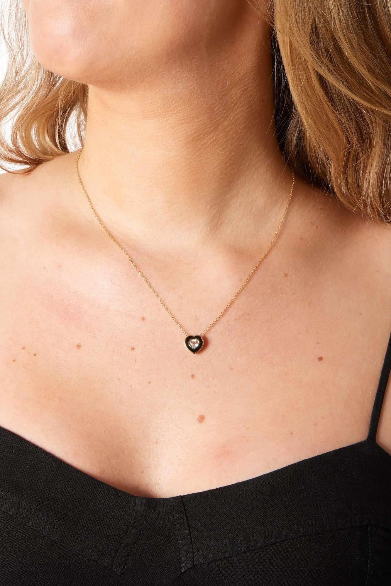 14K Black Enamel Heart Necklace