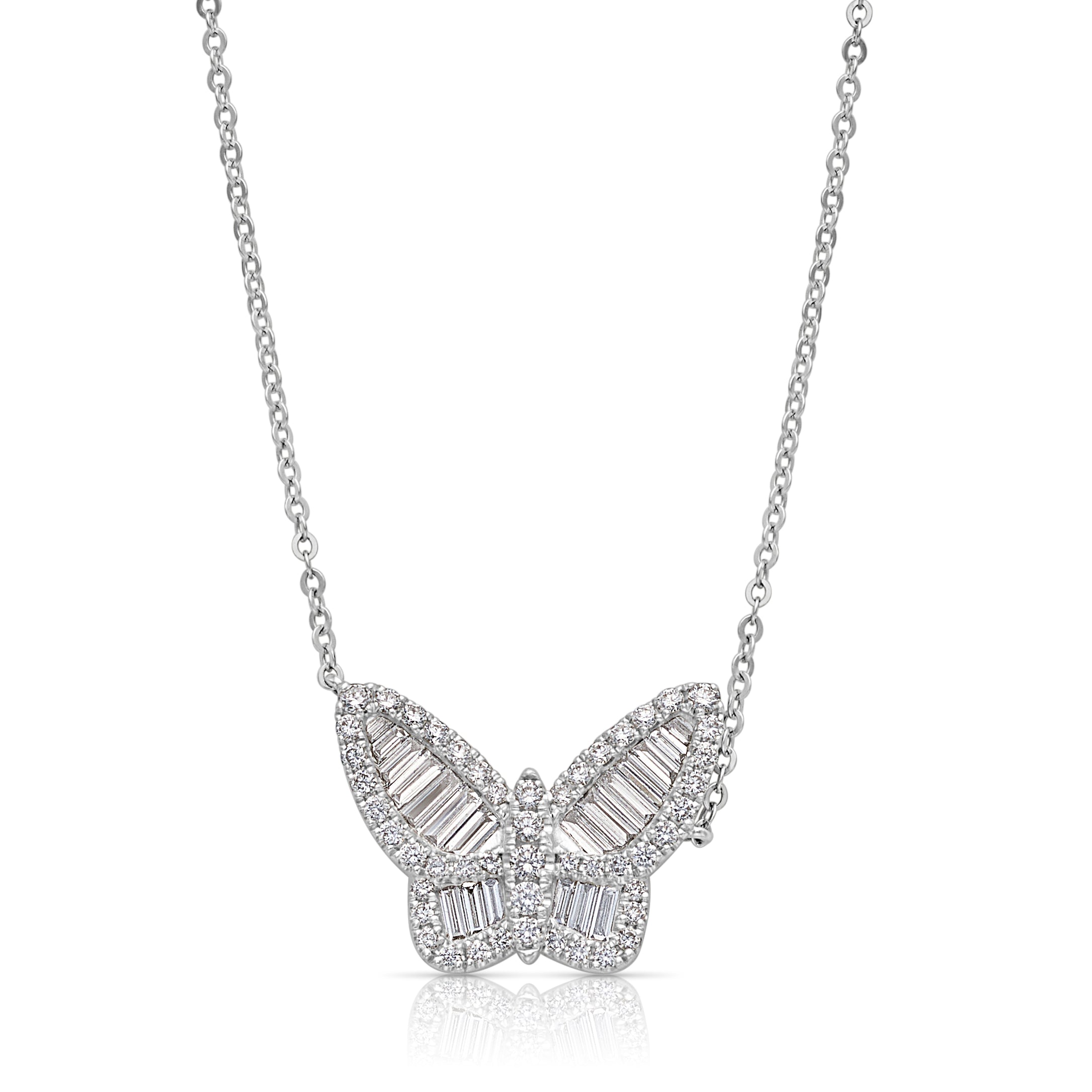 14KW Diamond Baguette Butterfly Necklace