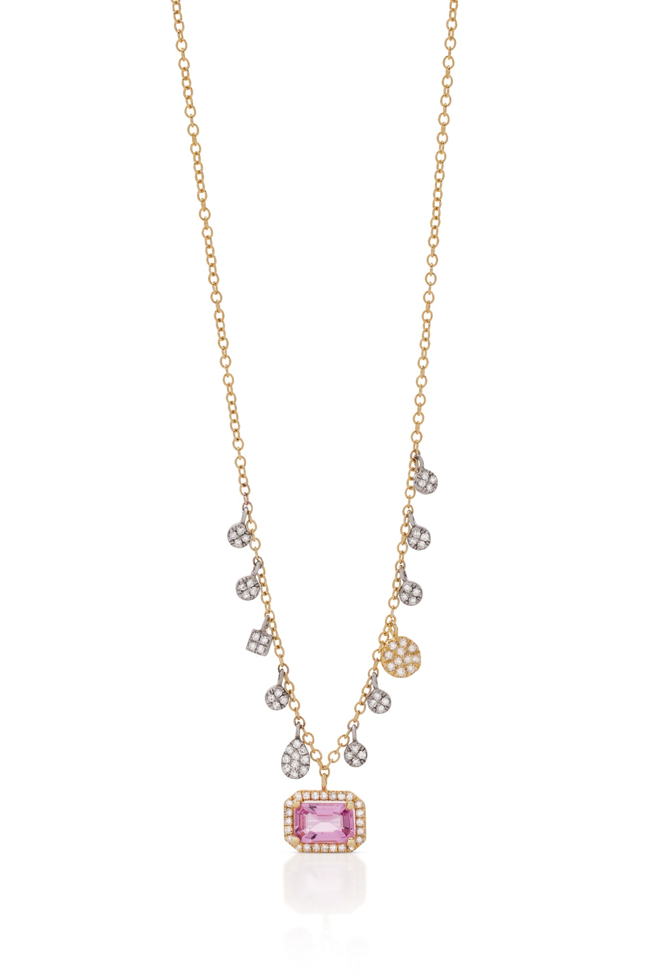 14KY Rectangular Pink Sapphire Necklace
