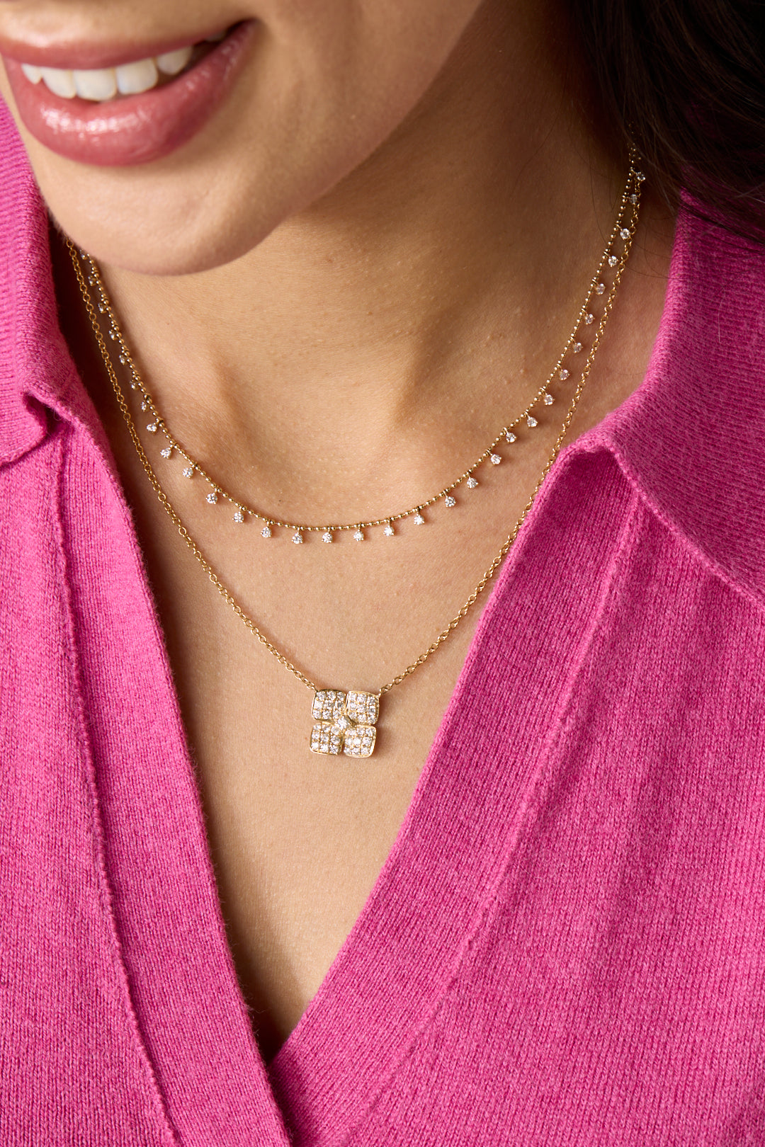 14KY Dangling Diamond Ball Chain - Image 2 | Necklace | Susan Saffron Jewelry