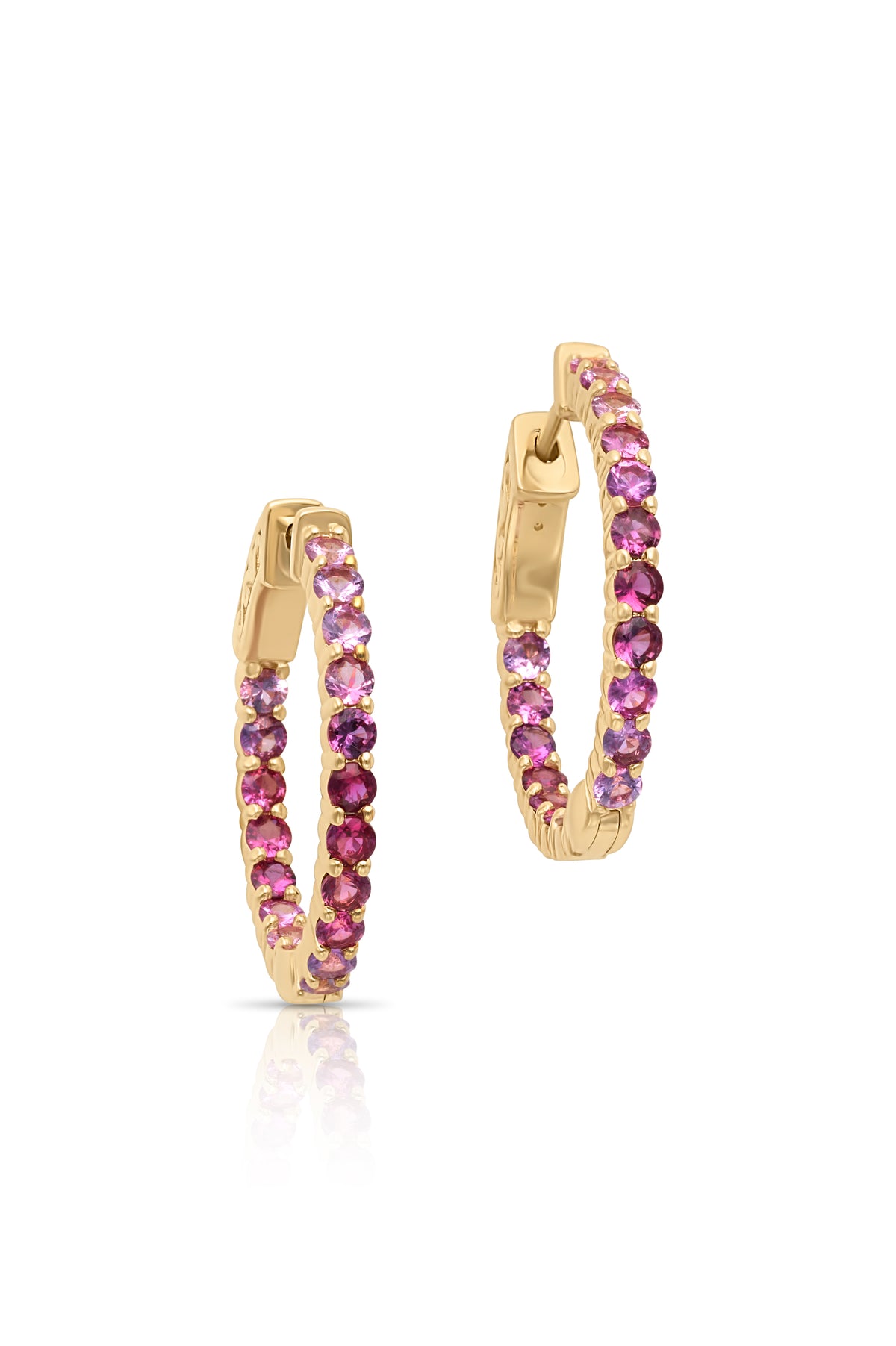 14KY Pink Sapphire Ombre Hoops