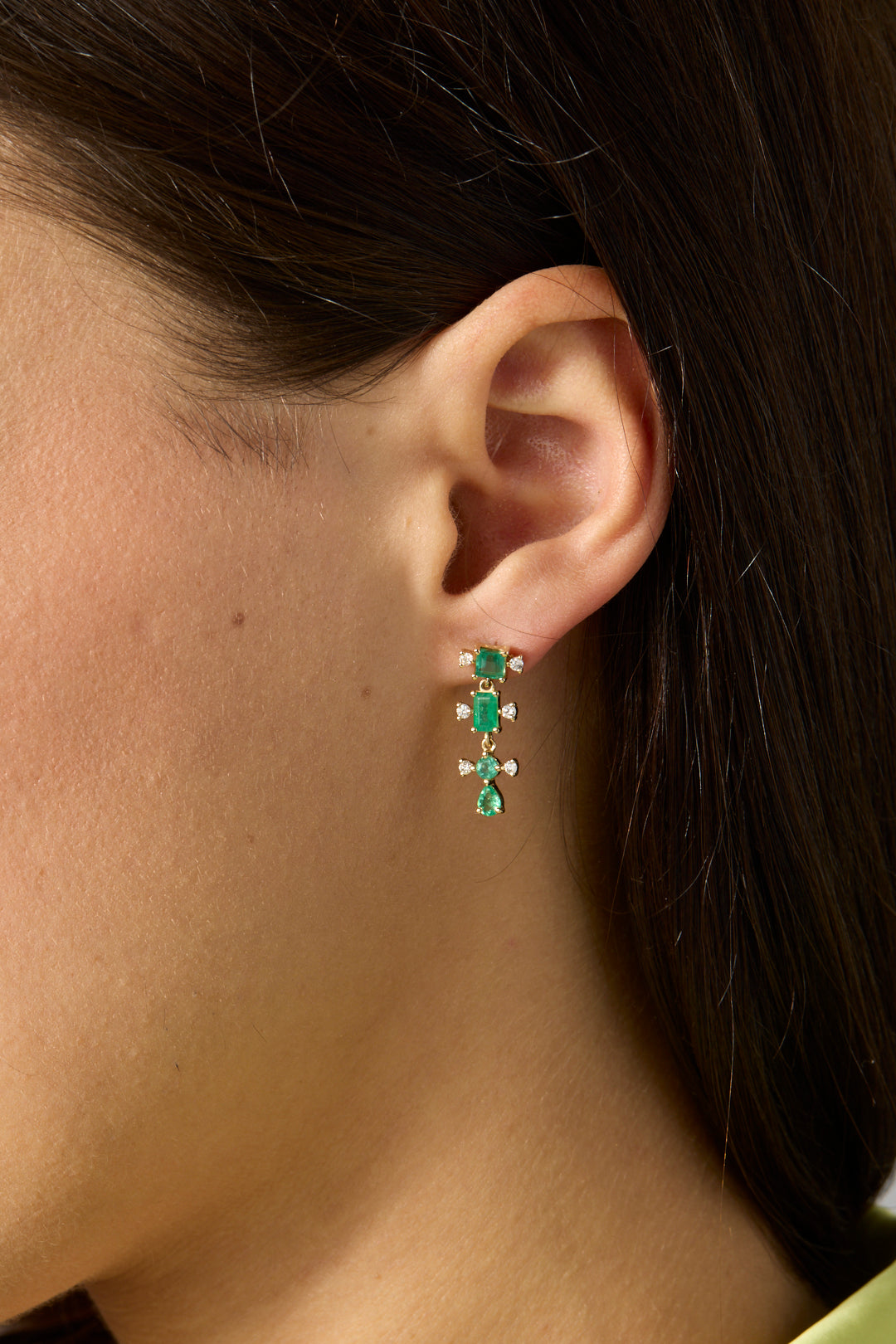 14KY One Of A Kind Mini Emerald Diamond Earrings