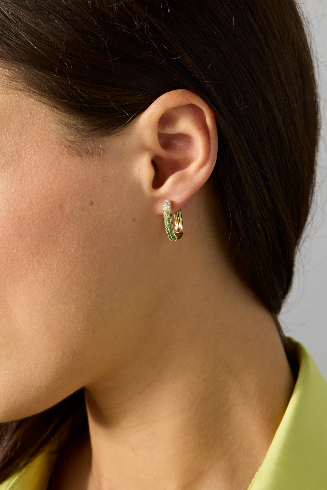 14KY Tsavorite and Pave Ombre Huggies